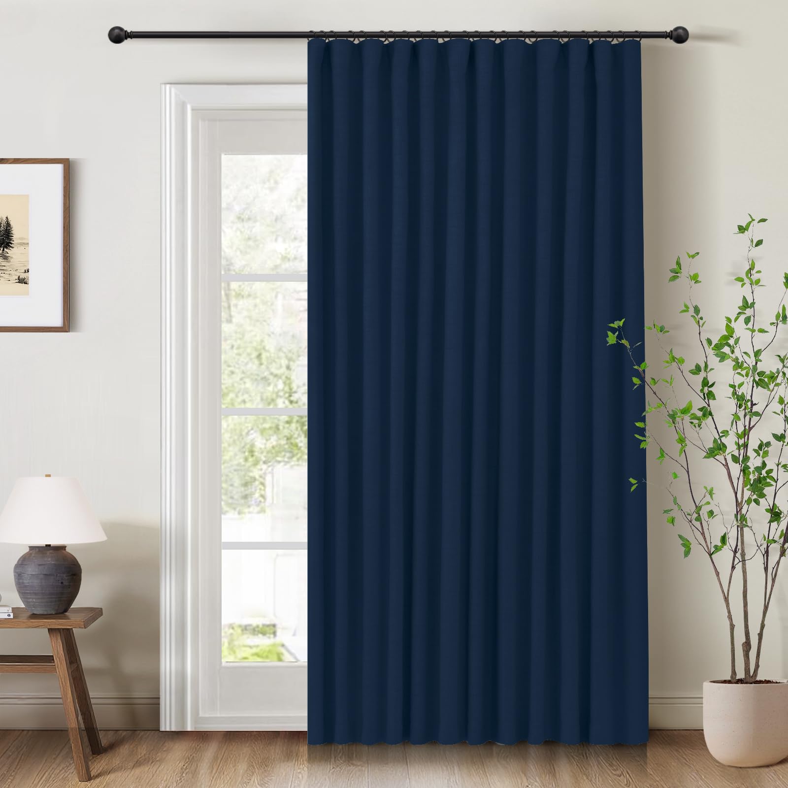 INOVADAY 100% Blackout Curtains for Bedroom, Black Out Curtains 84 Inch Long, Clip Rings Linen Blackout Drapes, Thermal Insulated Room Darkening for Living Room, 2 Panels - Beige,W50xL84