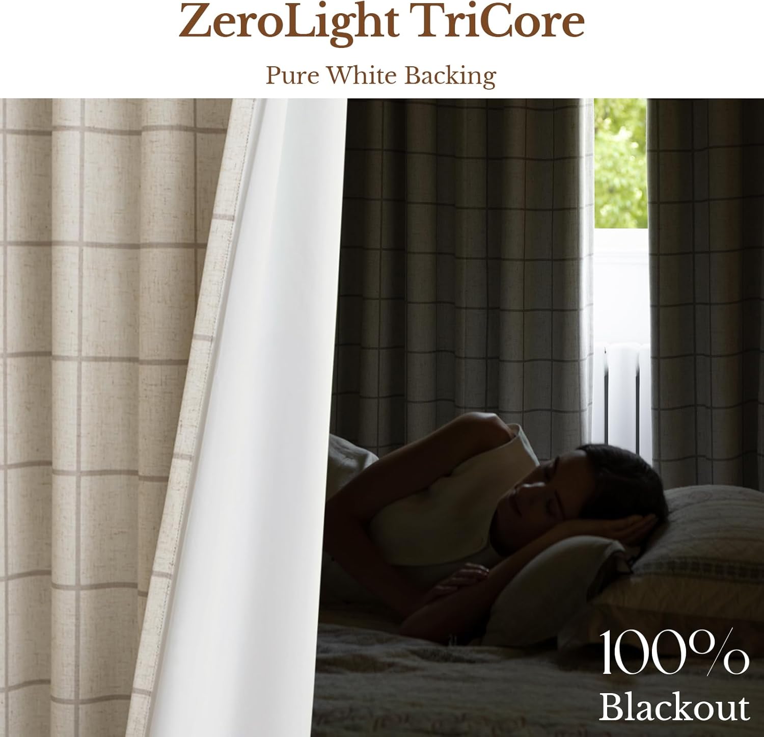 THREE GIRLS Pinch Pleated Plaid Curtains Blackout Linen Gingham Curtains for Living Room,Bedroom Checkered Patterned Insulated 84 Inches Long Double Layer 2 Panels Set Printed Design Darkening