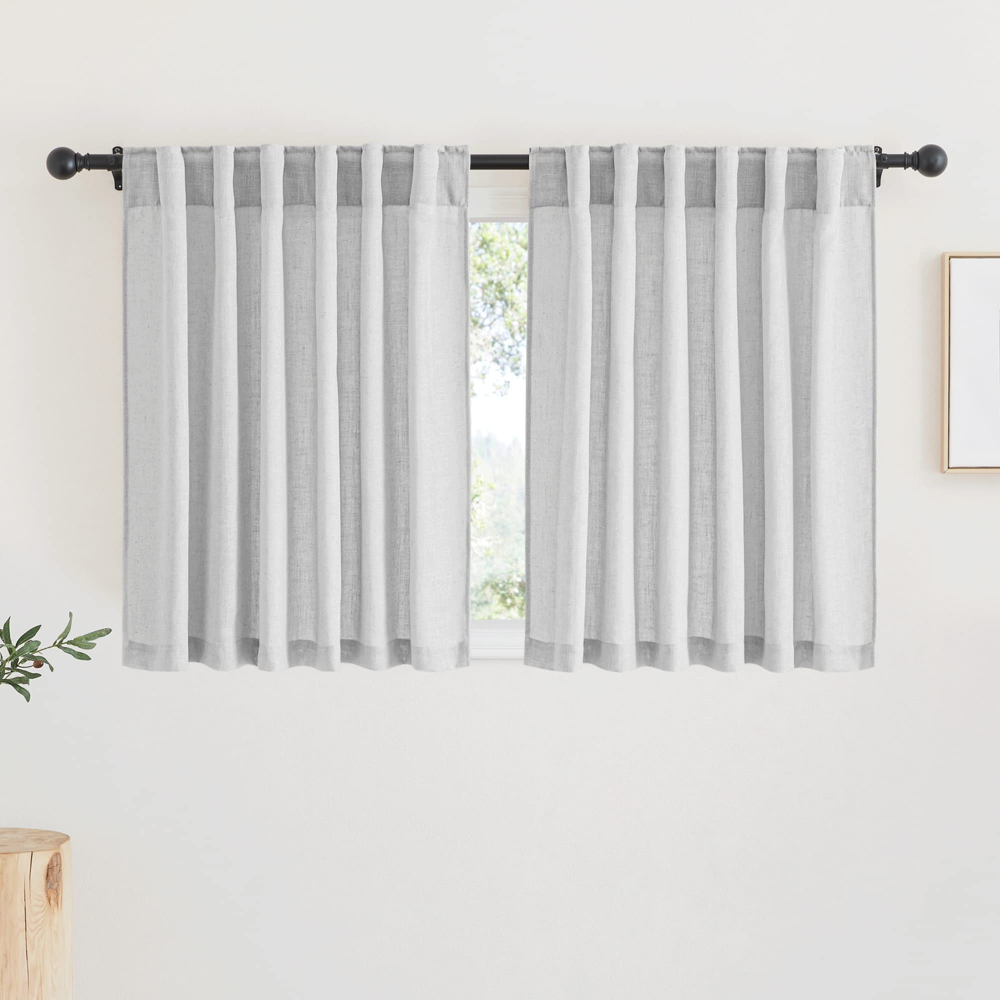 RYB HOME White Sheer Curtains Linen Texture Window Panels, Semi Sheer Light Filetring Rod Pocket & Back Tab Drapes for Bedroom, 52 x 84 inches, Pack of 2