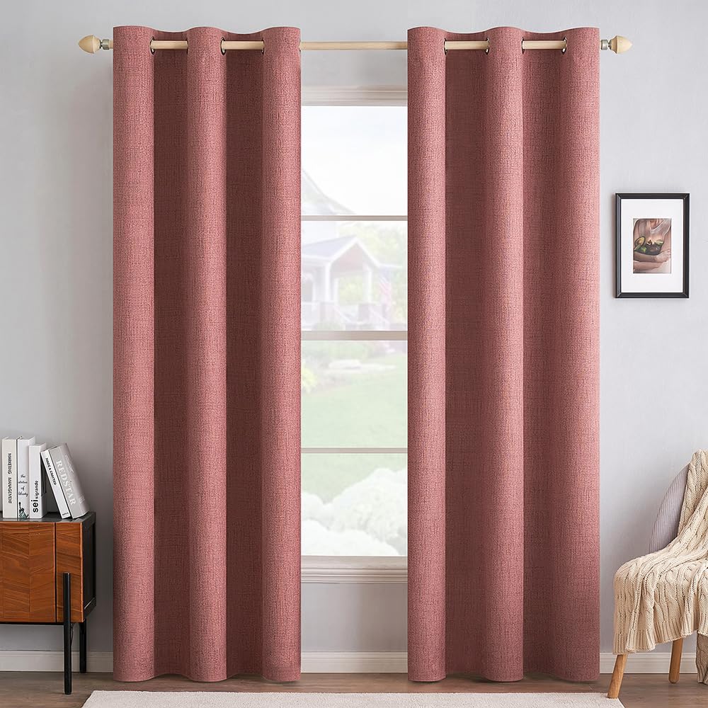 MIULEE 90 Inches Linen Textured Curtains for Bedroom 100% Blackout Thermal Insulated Natural Beige Grommet Room Darkening Curtains & Drapes Luxury Decor for Living Room Nursery 52 x 90 Inch (2 Panels)