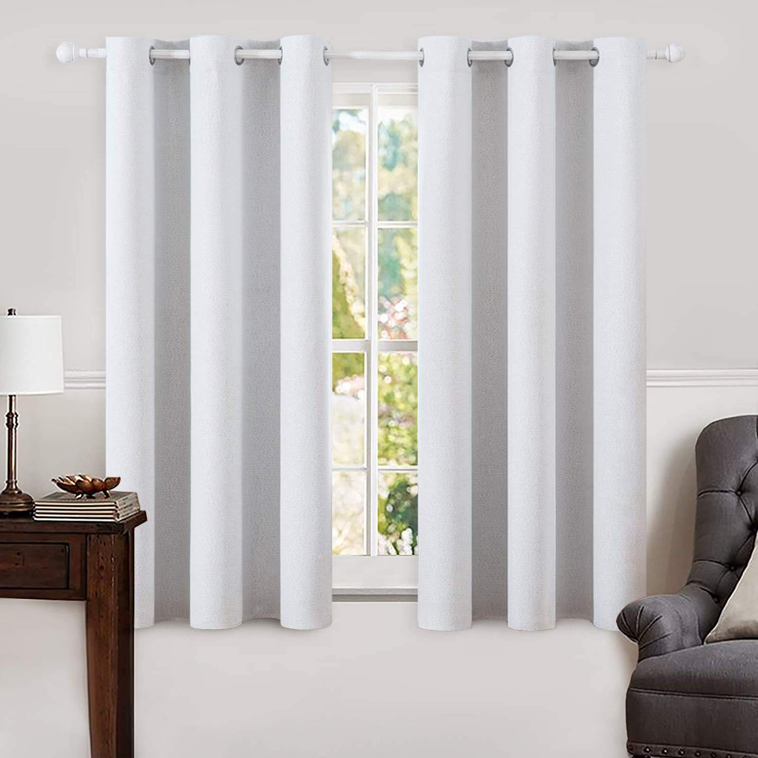 MIULEE 90 Inches Linen Textured Curtains for Bedroom 100% Blackout Thermal Insulated Natural Beige Grommet Room Darkening Curtains & Drapes Luxury Decor for Living Room Nursery 52 x 90 Inch (2 Panels)