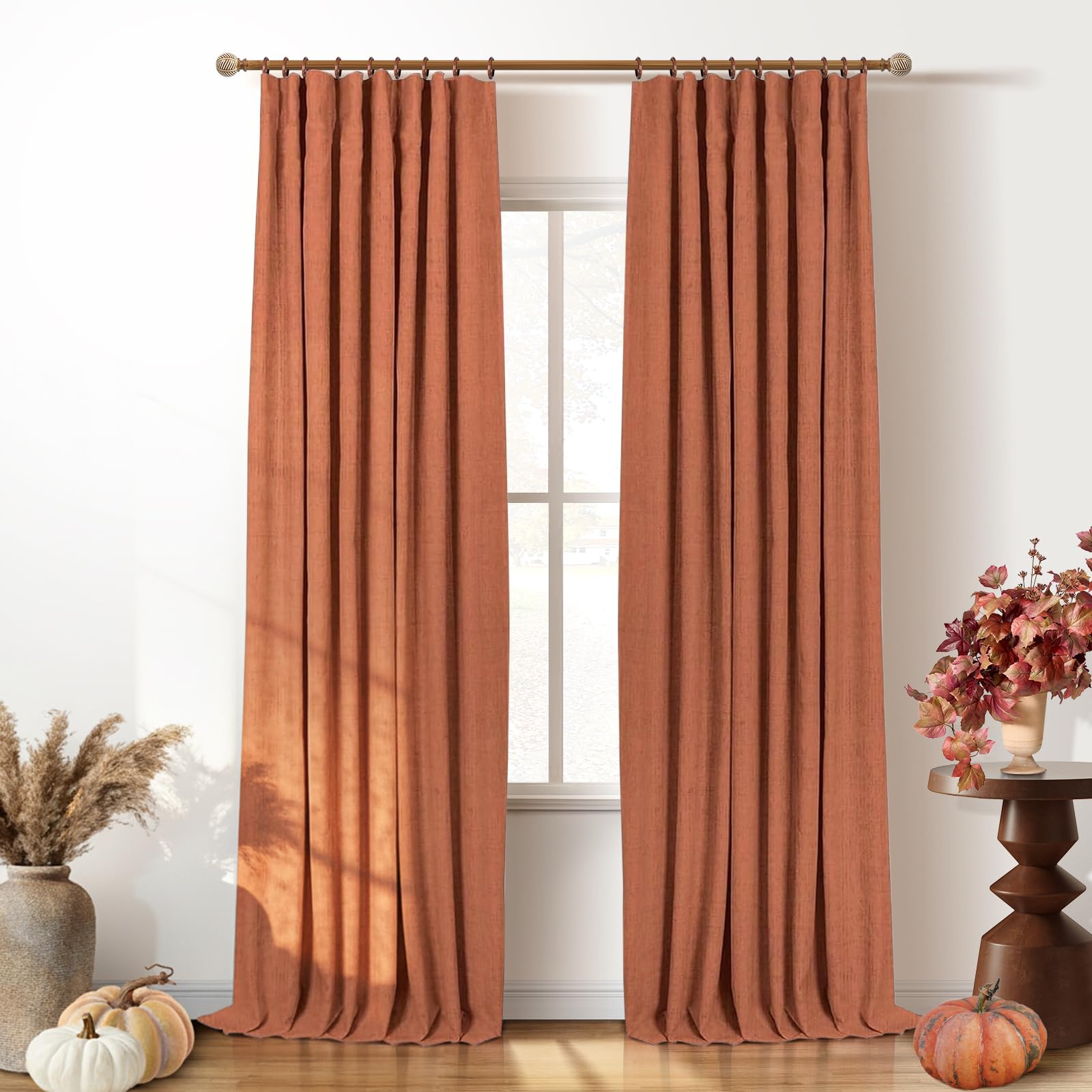 INOVADAY 100% Blackout Curtains for Bedroom, Black Out Curtains 84 Inch Long, Clip Rings Linen Blackout Drapes, Thermal Insulated Room Darkening for Living Room, 2 Panels - Beige,W50xL84