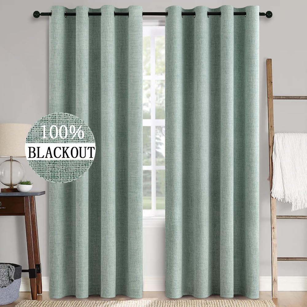 MIULEE 90 Inches Linen Textured Curtains for Bedroom 100% Blackout Thermal Insulated Natural Beige Grommet Room Darkening Curtains & Drapes Luxury Decor for Living Room Nursery 52 x 90 Inch (2 Panels)