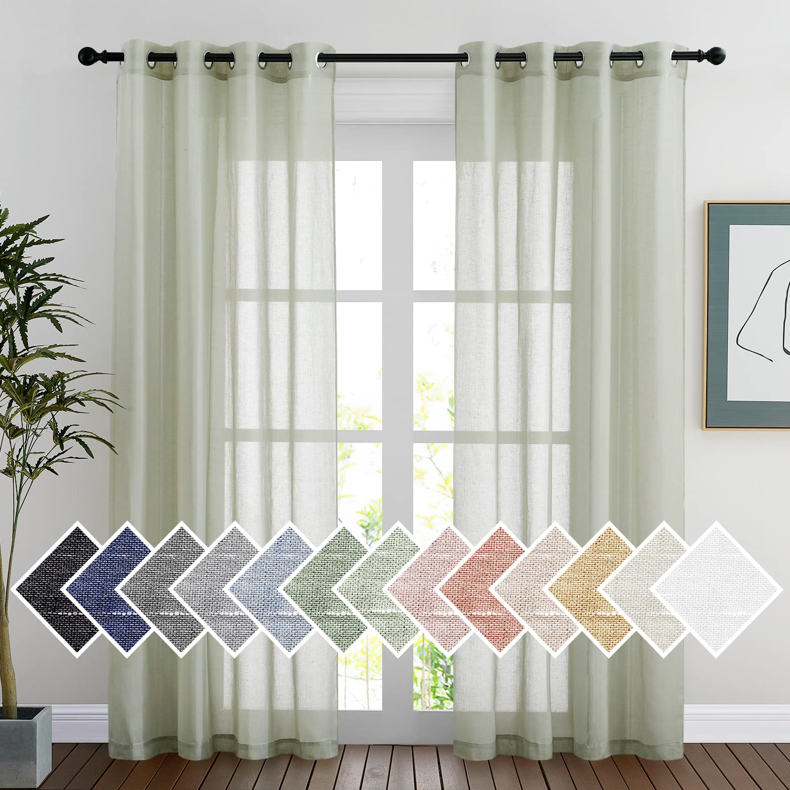 NICETOWN Semi Sheer Beige Curtains 84 inches Long, Grommet Retro Linen Curtains Window Treatments Vertical Drapes Privacy with Light Filter for Living Room, W52 x L84, 2 Panels