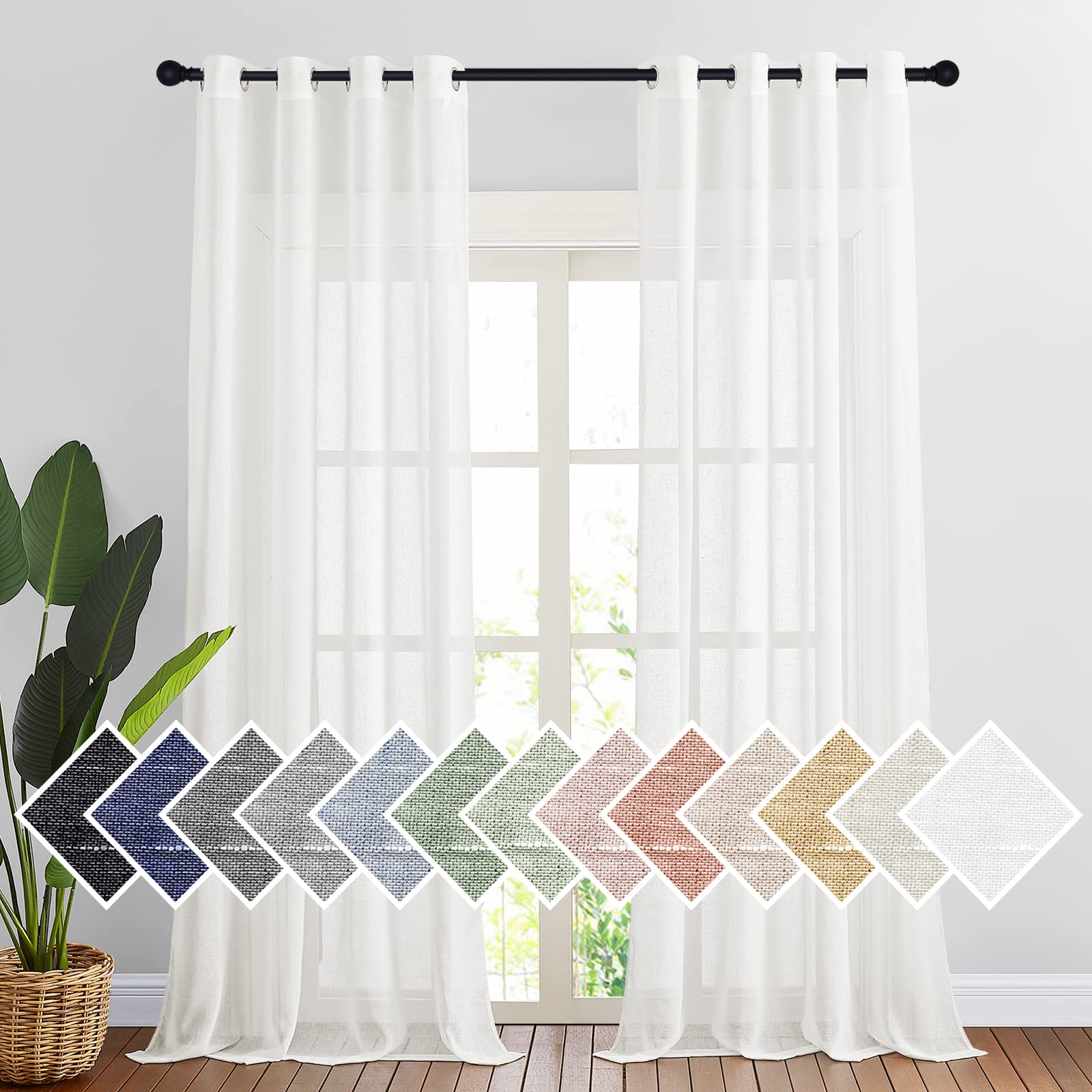 NICETOWN Semi Sheer Beige Curtains 84 inches Long, Grommet Retro Linen Curtains Window Treatments Vertical Drapes Privacy with Light Filter for Living Room, W52 x L84, 2 Panels