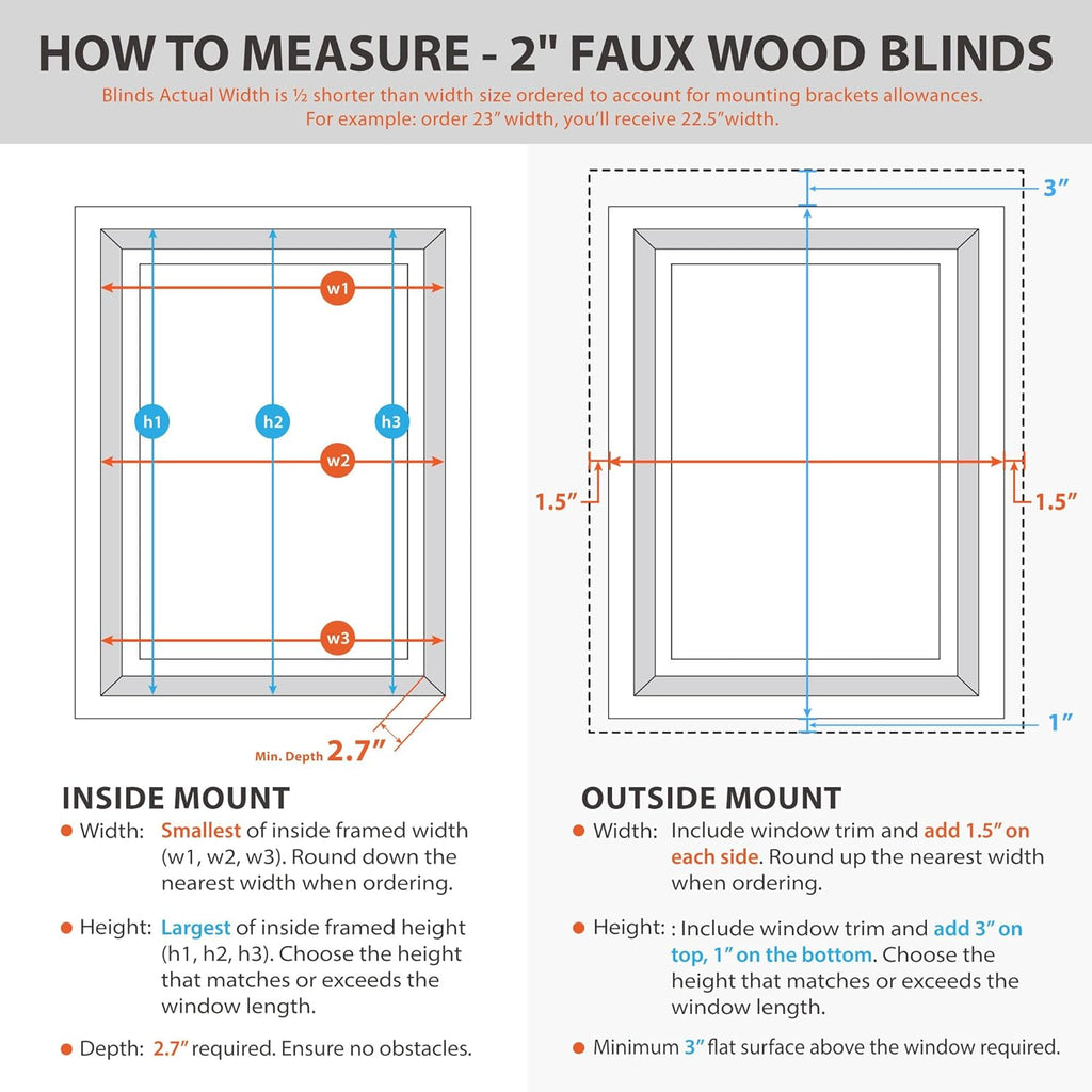 DEZ FURNISHINGS Cordless 2" Signature Faux Wood Blind, 46" W x 48" H, Embossed White