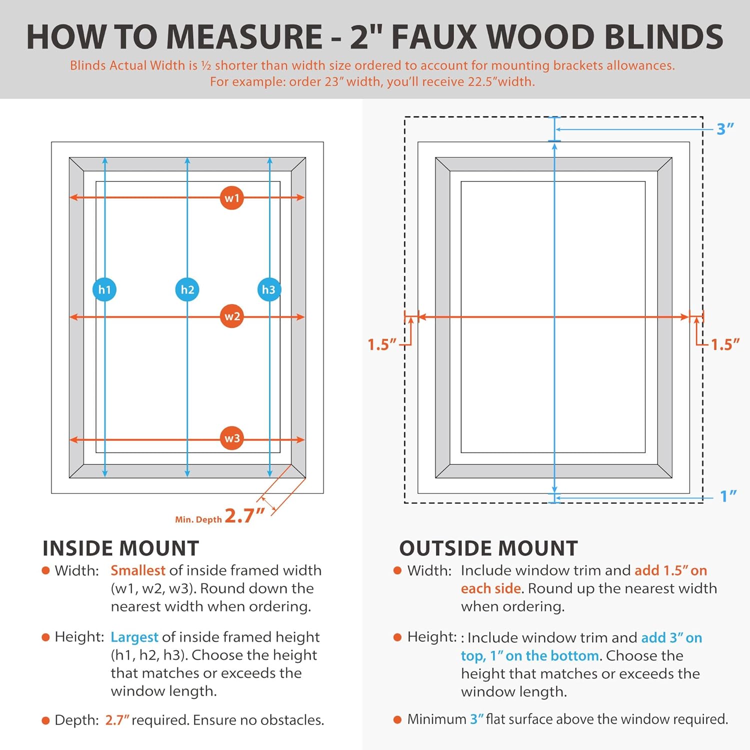 DEZ FURNISHINGS Cordless 2" Faux Wood Blind, 32" W x 48" H, White