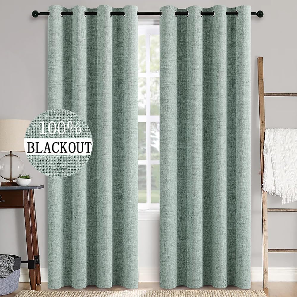 MIULEE 90 Inches Linen Textured Curtains for Bedroom 100% Blackout Thermal Insulated Natural Beige Grommet Room Darkening Curtains & Drapes Luxury Decor for Living Room Nursery 52 x 90 Inch (2 Panels)