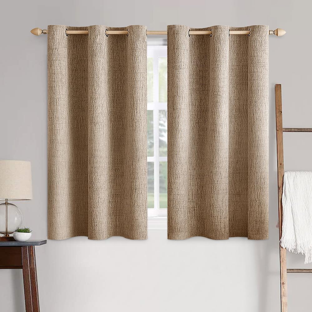 MIULEE 90 Inches Linen Textured Curtains for Bedroom 100% Blackout Thermal Insulated Natural Beige Grommet Room Darkening Curtains & Drapes Luxury Decor for Living Room Nursery 52 x 90 Inch (2 Panels)