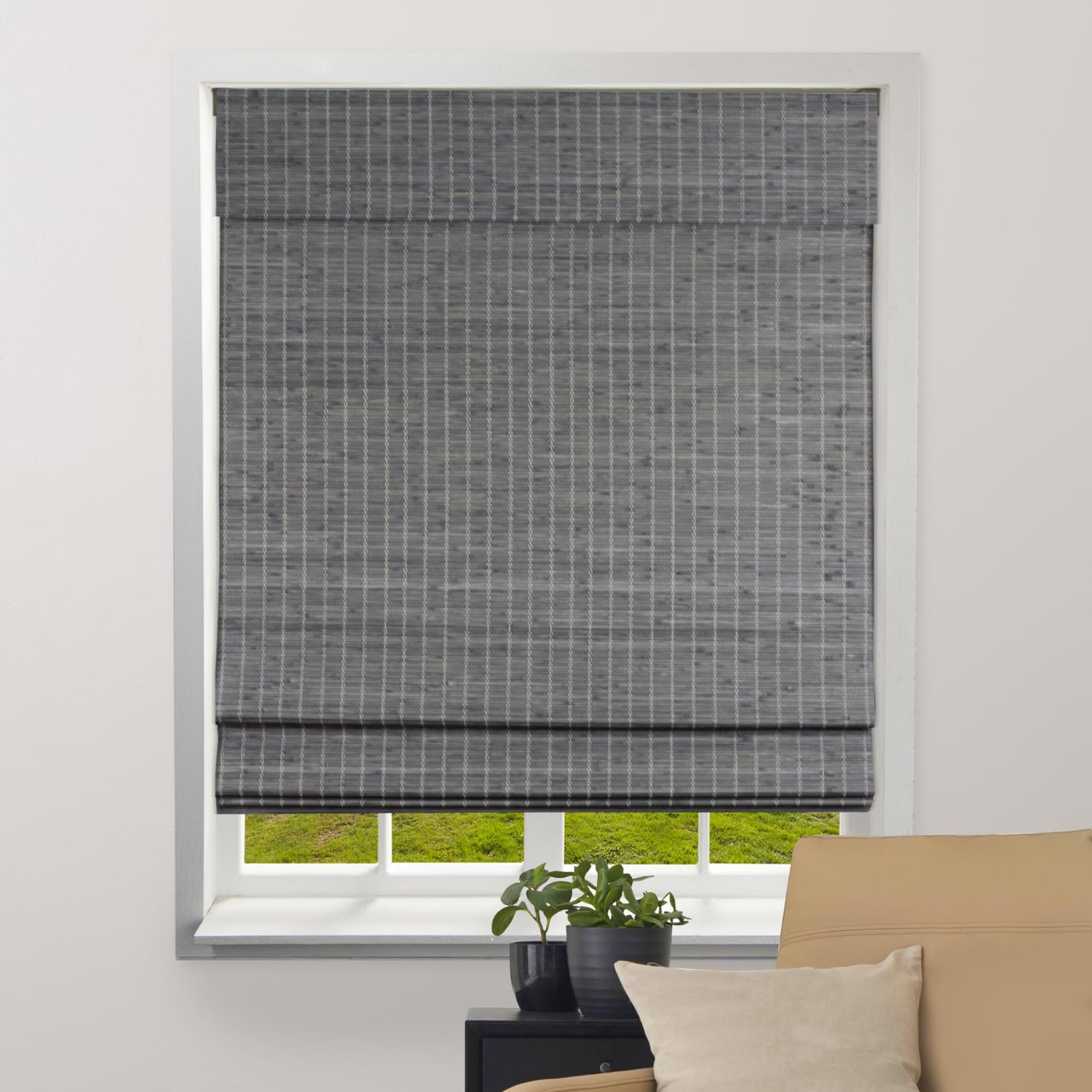 ARLO BLINDS Sheer Bamboo Roman Shades with Valance - Tuscan, 34" W x 60" H - Light Filtering Cordless Blinds for Interior Windows - Real Natural Bamboo Material - Mounting Hardware Included