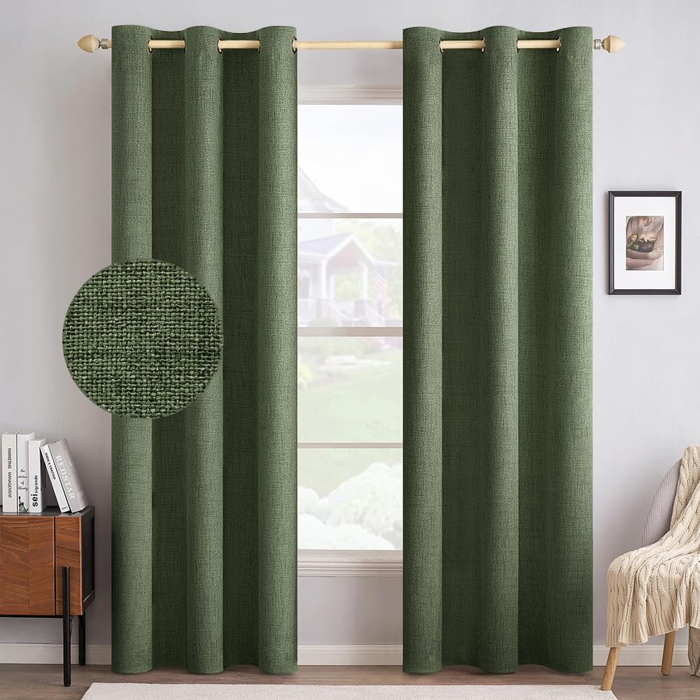 MIULEE 90 Inches Linen Textured Curtains for Bedroom 100% Blackout Thermal Insulated Natural Beige Grommet Room Darkening Curtains & Drapes Luxury Decor for Living Room Nursery 52 x 90 Inch (2 Panels)