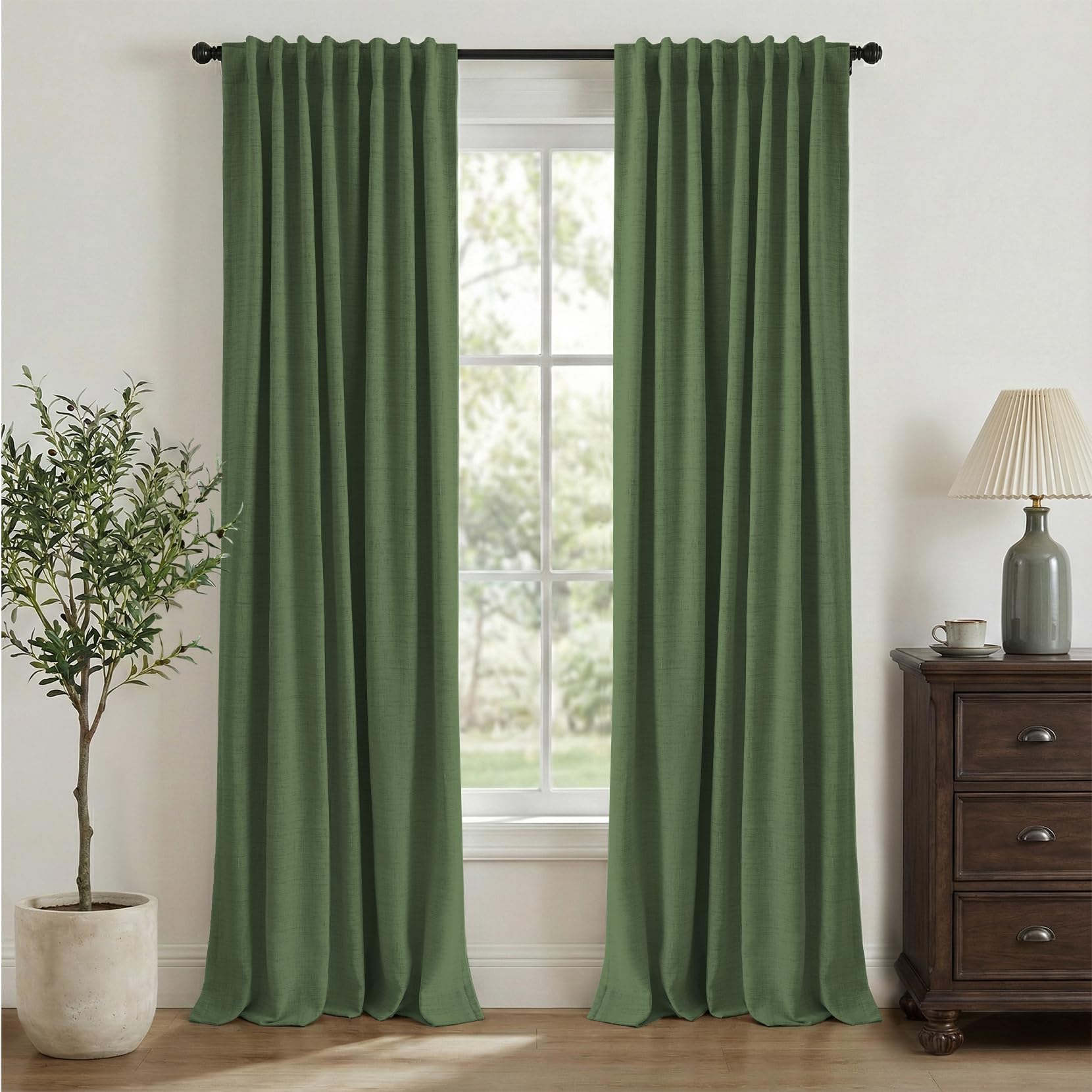 INOVADAY 100% Blackout Curtains 96 Inches Length 2 Panels Set, Back Tab/Rod Pocket Linen Black Out Curtains for Bedroom, Thermal Insulated Window Drapes - Cream, W50 X L96