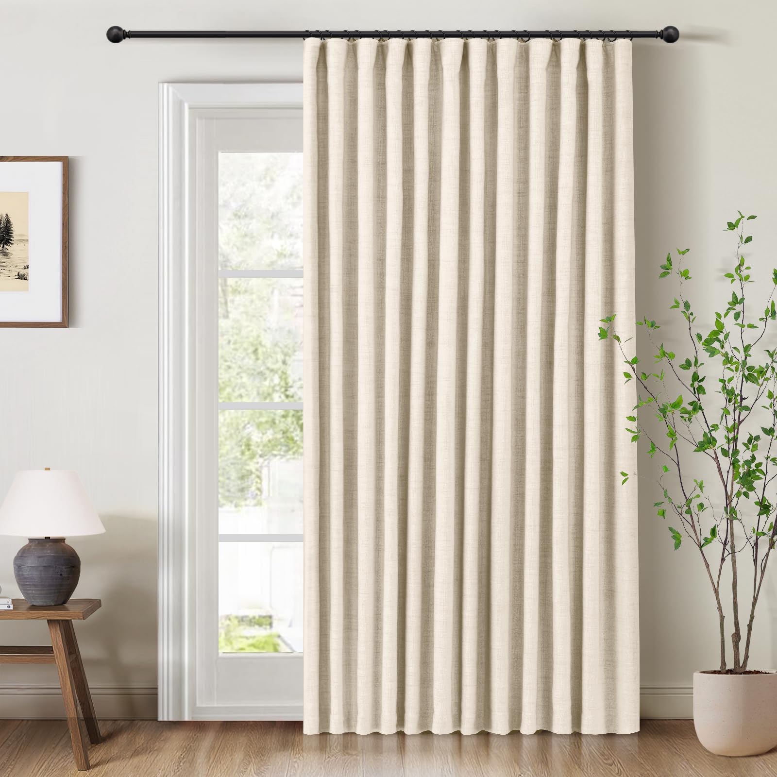 INOVADAY 100% Blackout Curtains for Bedroom, Black Out Curtains 84 Inch Long, Clip Rings Linen Blackout Drapes, Thermal Insulated Room Darkening for Living Room, 2 Panels - Beige,W50xL84