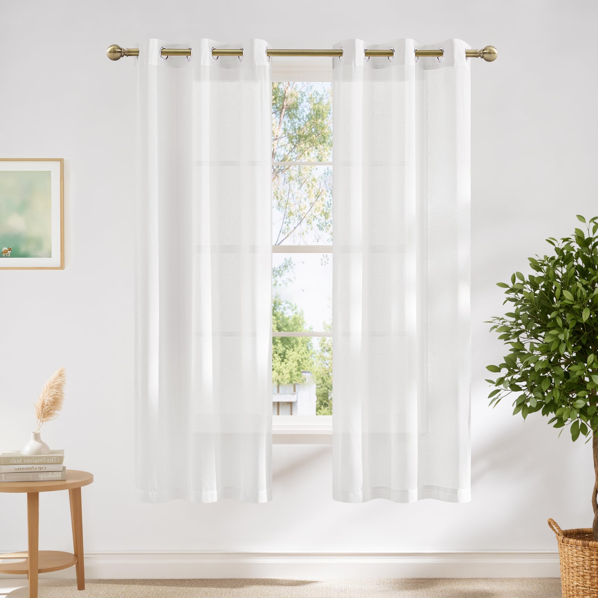 NICETOWN Semi Sheer Beige Curtains 84 inches Long, Grommet Retro Linen Curtains Window Treatments Vertical Drapes Privacy with Light Filter for Living Room, W52 x L84, 2 Panels