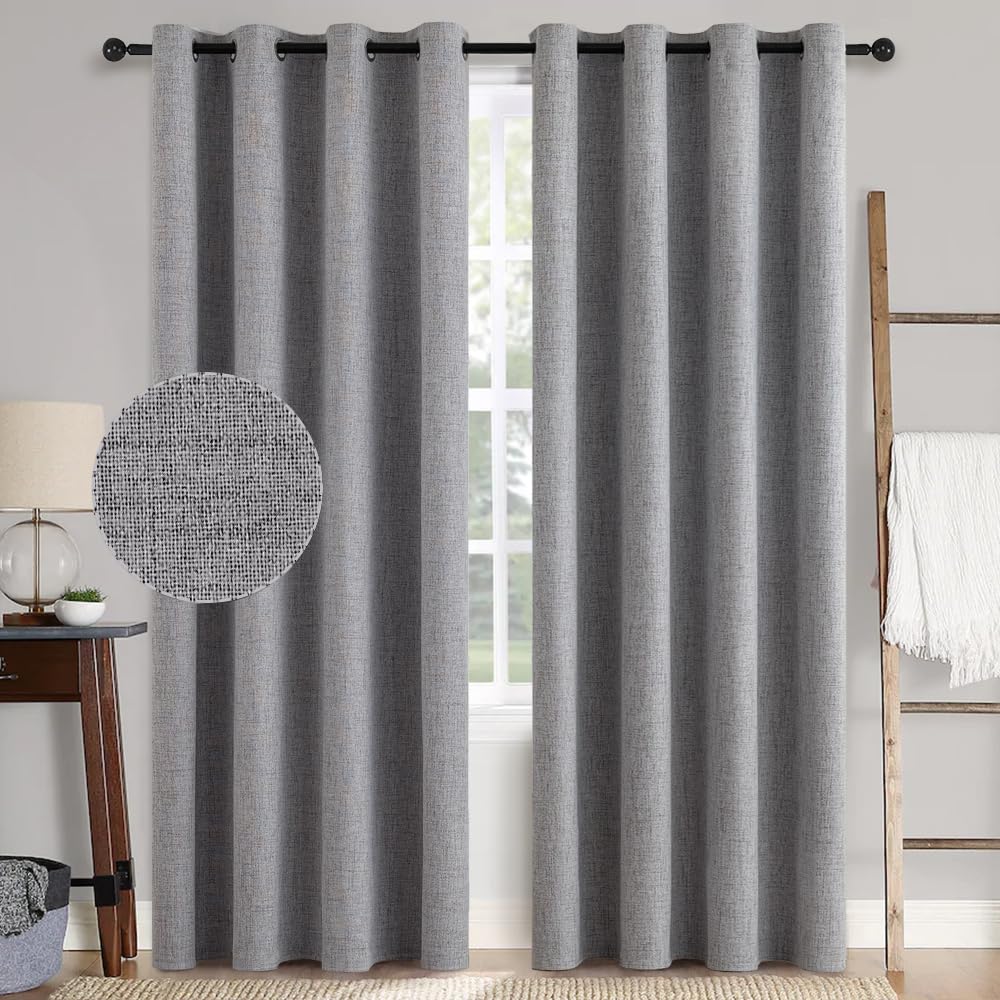 MIULEE 90 Inches Linen Textured Curtains for Bedroom 100% Blackout Thermal Insulated Natural Beige Grommet Room Darkening Curtains & Drapes Luxury Decor for Living Room Nursery 52 x 90 Inch (2 Panels)