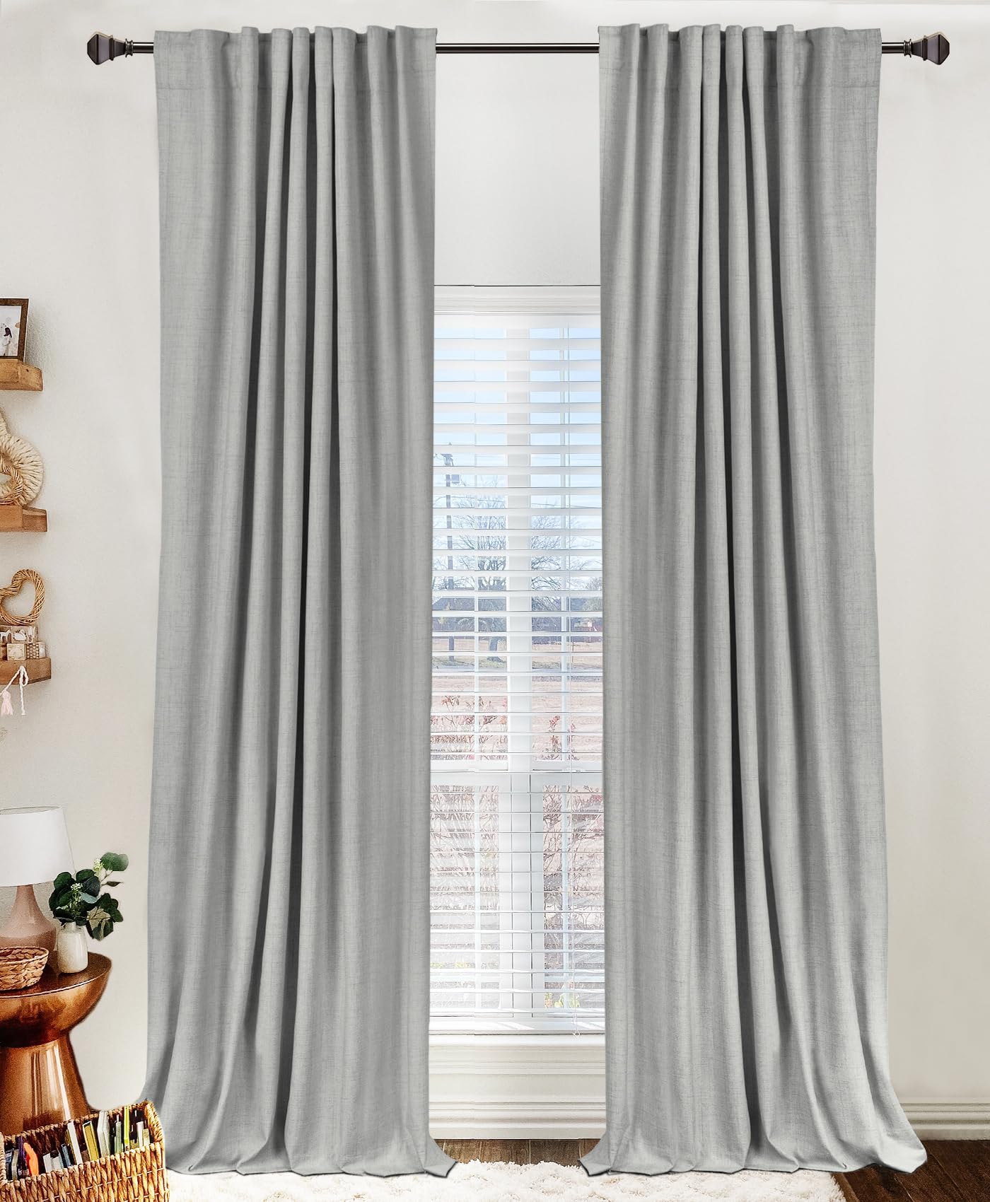 100% Blackout Shield Linen Blackout Curtains for Bedroom 84 Inches Long, Back Tab/Rod Pocket Living Room Drapes, Thermal Insulated Blackout Curtains 2 Panels Set, 50" W x 84" L, Cream