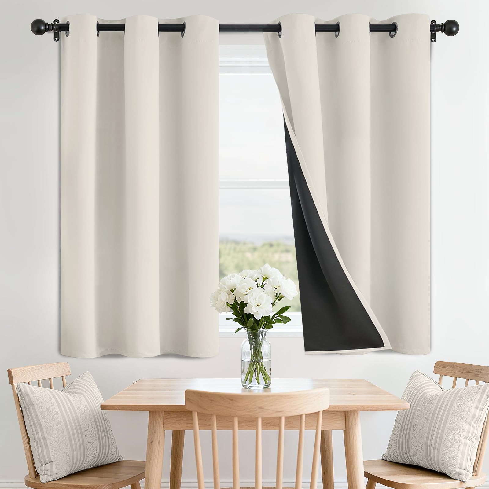 SimpleHome 100% Blackout Curtains for Bedroom,Thermal Insulated Grommet Window Drapes Room Darkening Cream Curtains for Living Room with Black Back,52 x 84 Inch,2 Panels