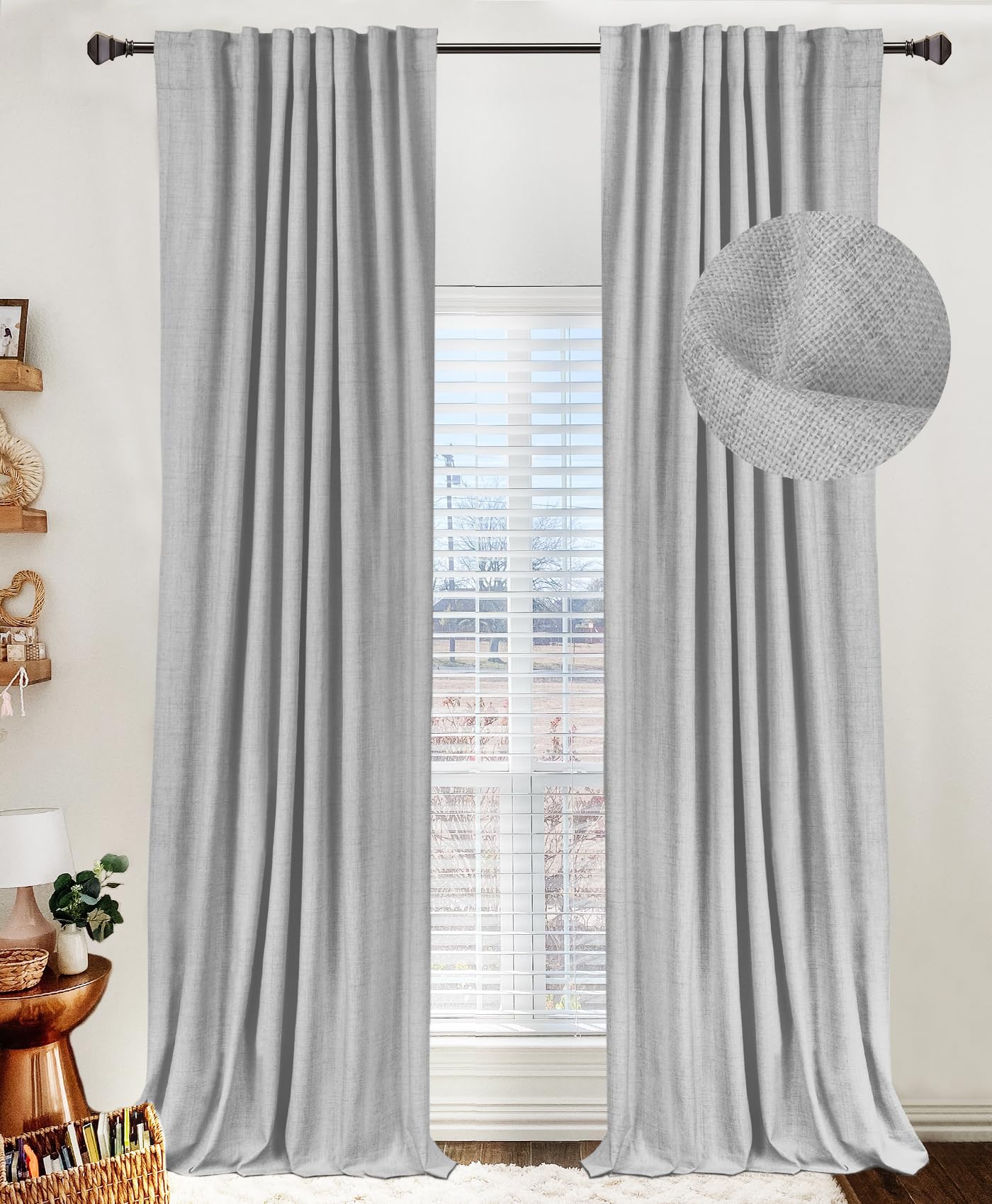 100% Blackout Shield Linen Blackout Curtains for Bedroom 84 Inches Long, Back Tab/Rod Pocket Living Room Drapes, Thermal Insulated Blackout Curtains 2 Panels Set, 50" W x 84" L, Cream