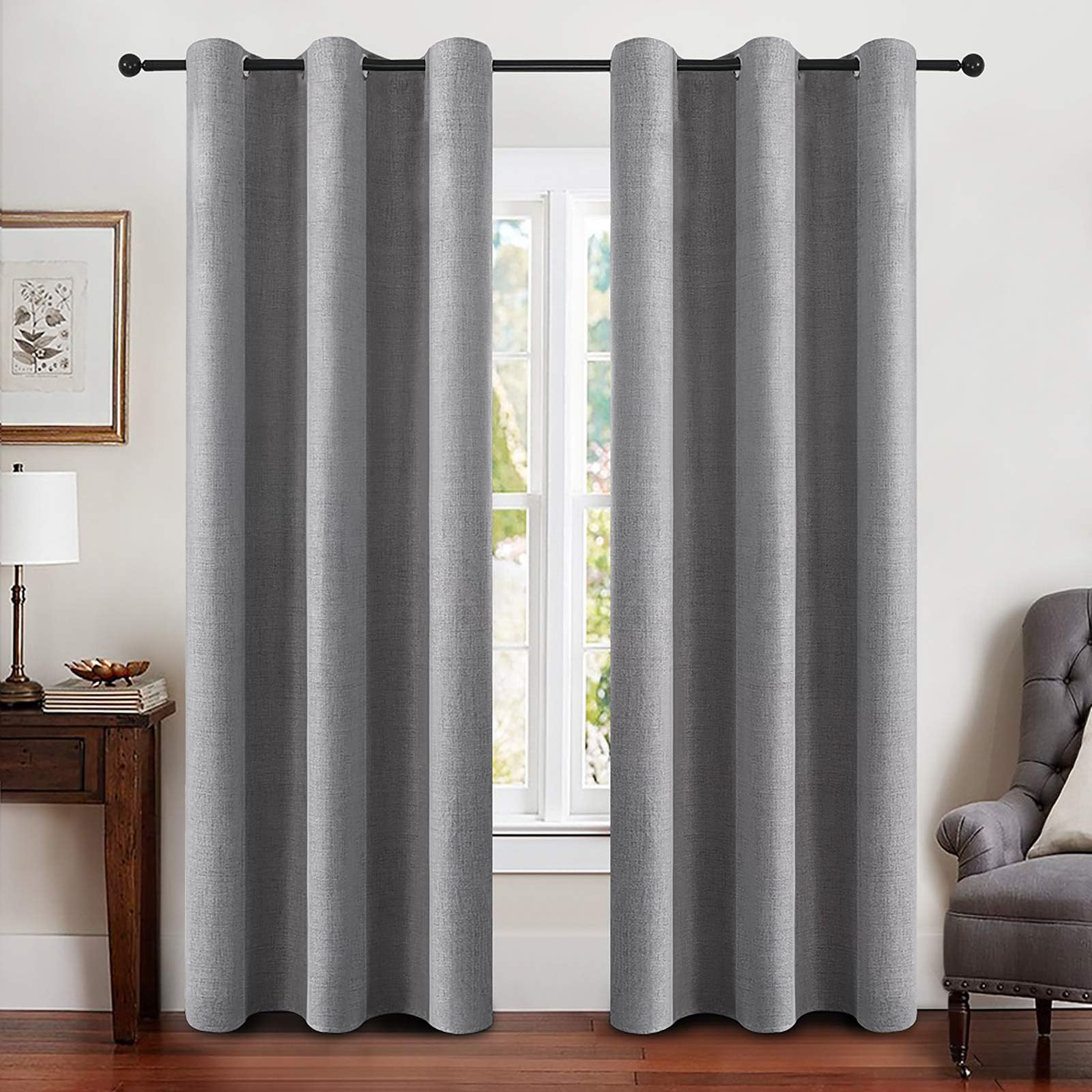 MIULEE 90 Inches Linen Textured Curtains for Bedroom 100% Blackout Thermal Insulated Natural Beige Grommet Room Darkening Curtains & Drapes Luxury Decor for Living Room Nursery 52 x 90 Inch (2 Panels)