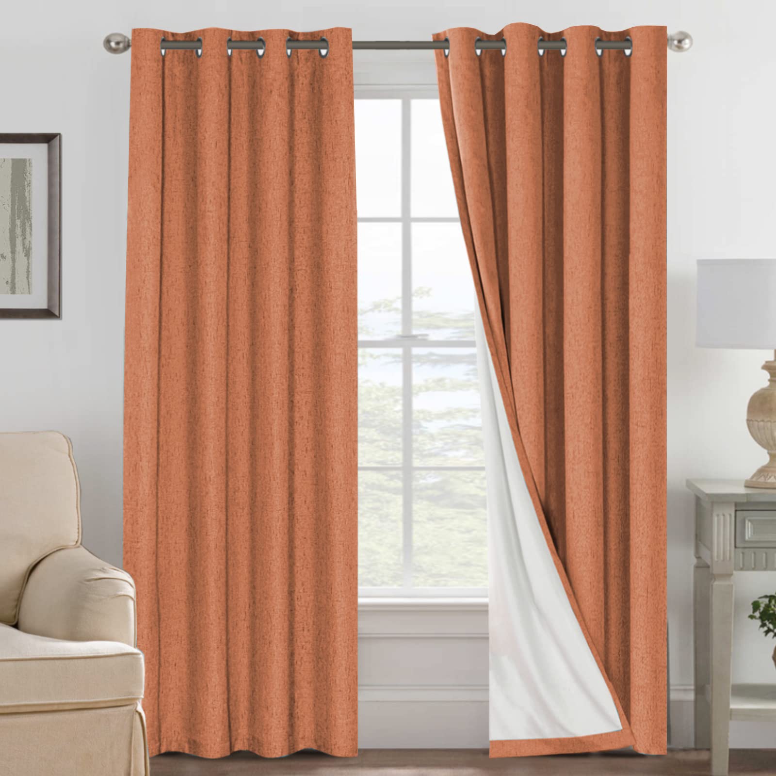H.VERSAILTEX Linen 100% Blackout Curtains for Bedroom Full Light Blocking Curtains, Textured Window Curtain for Living Room 84 inch Grommet, Energy Efficient Curtains White Liner(2 Panels, Natural)