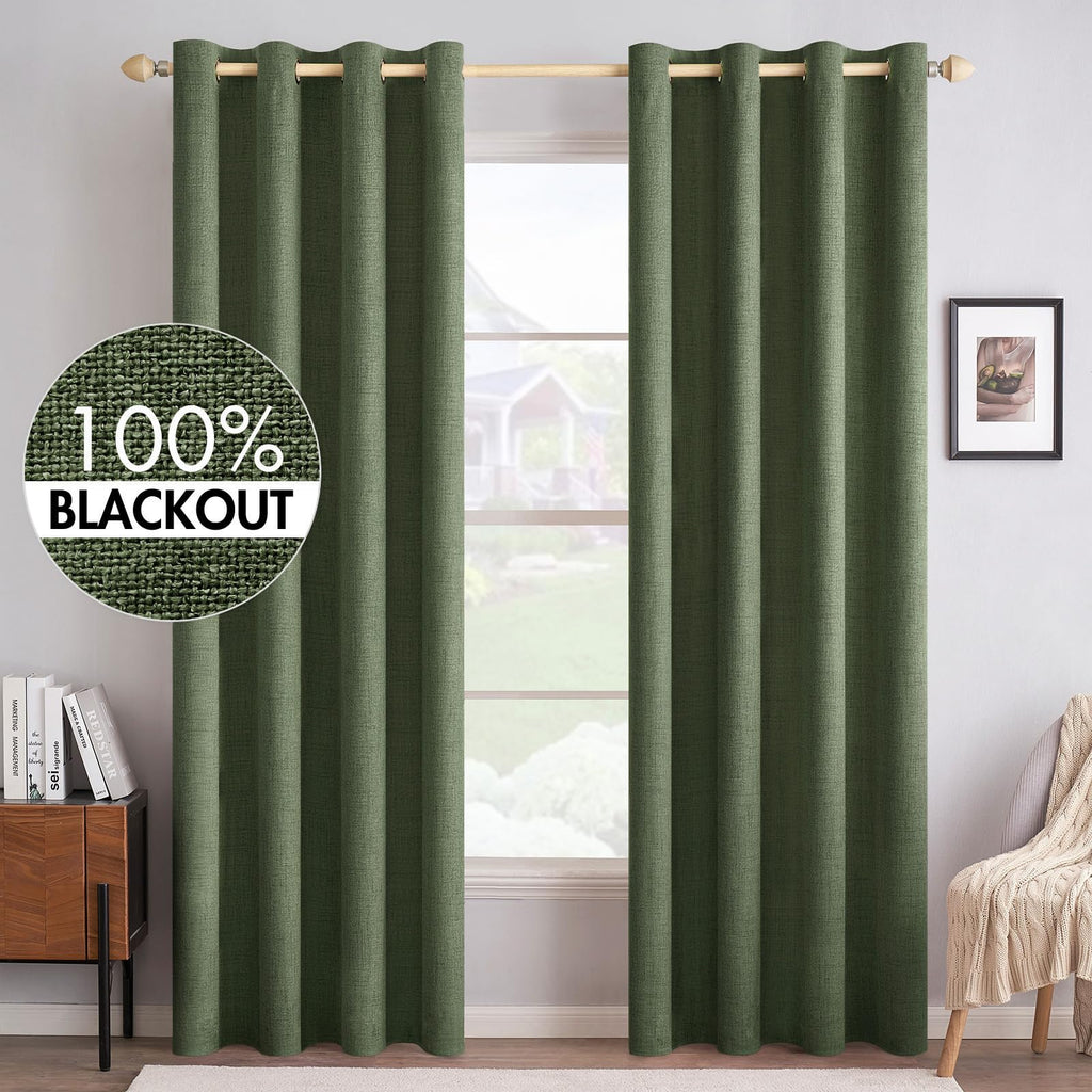 MIULEE 90 Inches Linen Textured Curtains for Bedroom 100% Blackout Thermal Insulated Natural Beige Grommet Room Darkening Curtains & Drapes Luxury Decor for Living Room Nursery 52 x 90 Inch (2 Panels)