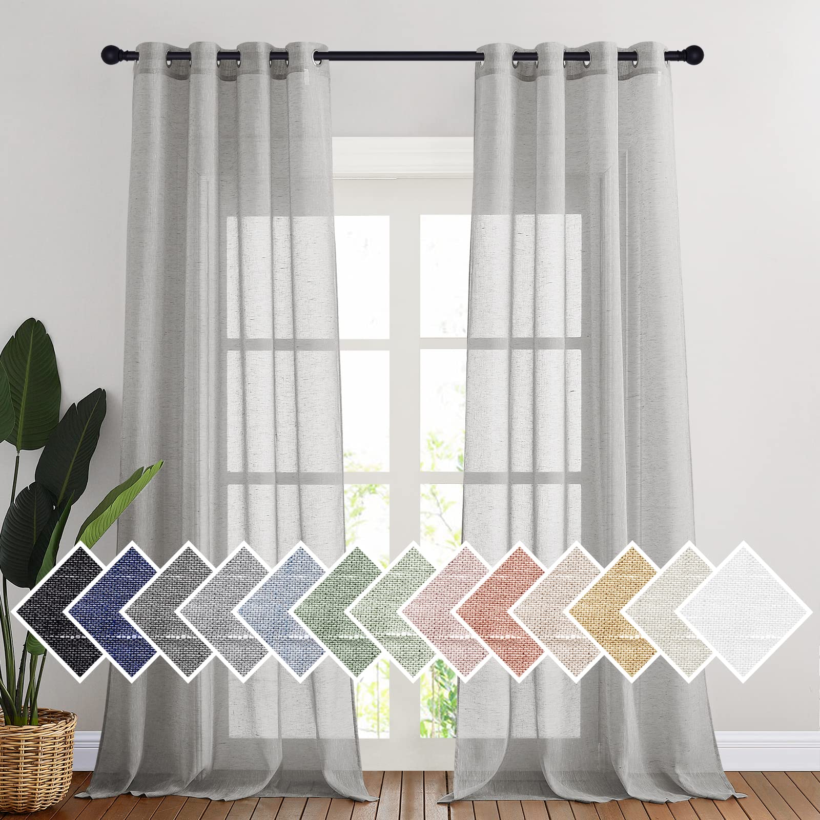 NICETOWN Semi Sheer Beige Curtains 84 inches Long, Grommet Retro Linen Curtains Window Treatments Vertical Drapes Privacy with Light Filter for Living Room, W52 x L84, 2 Panels