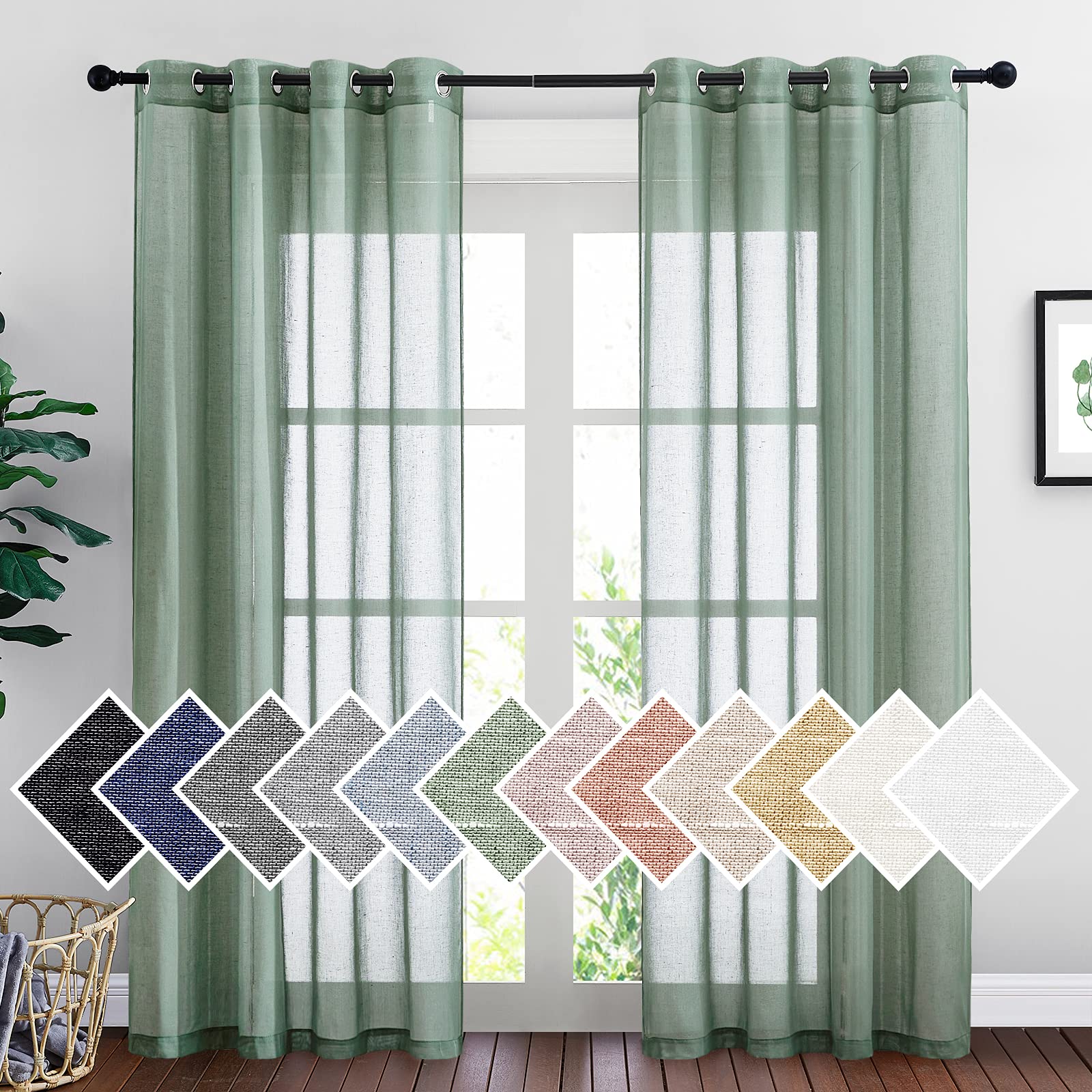 NICETOWN Semi Sheer Beige Curtains 84 inches Long, Grommet Retro Linen Curtains Window Treatments Vertical Drapes Privacy with Light Filter for Living Room, W52 x L84, 2 Panels