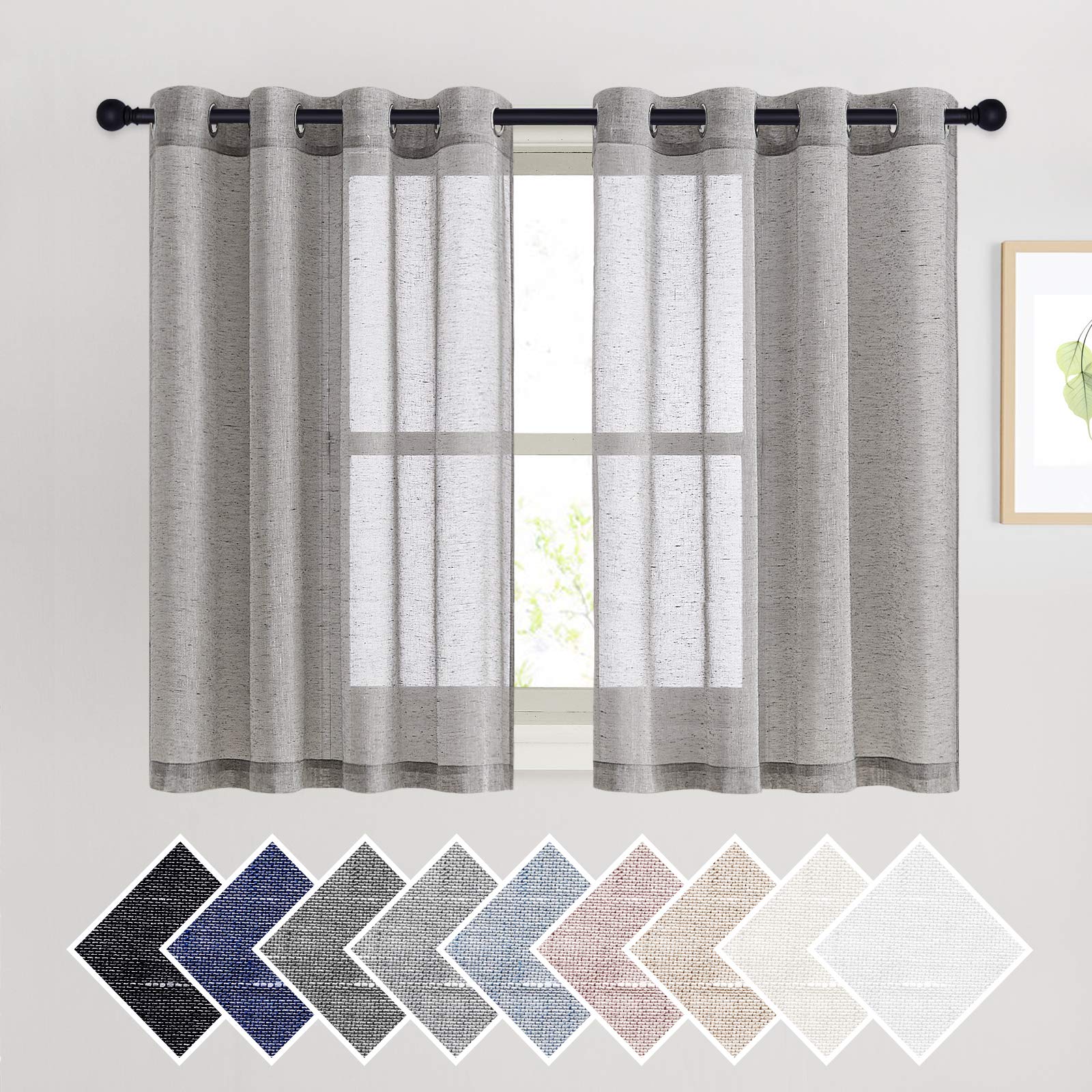 NICETOWN Semi Sheer Beige Curtains 84 inches Long, Grommet Retro Linen Curtains Window Treatments Vertical Drapes Privacy with Light Filter for Living Room, W52 x L84, 2 Panels