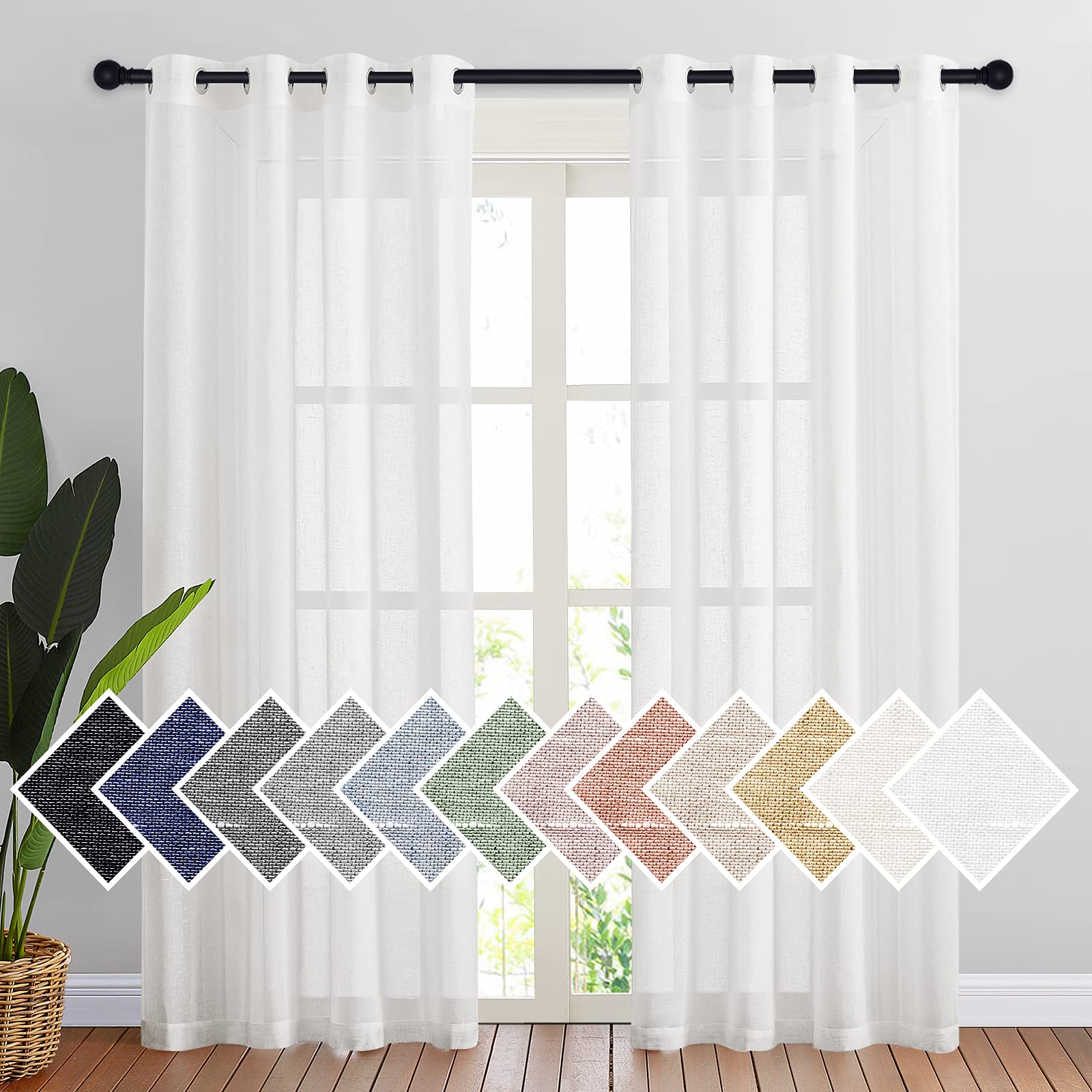 NICETOWN Semi Sheer Beige Curtains 84 inches Long, Grommet Retro Linen Curtains Window Treatments Vertical Drapes Privacy with Light Filter for Living Room, W52 x L84, 2 Panels