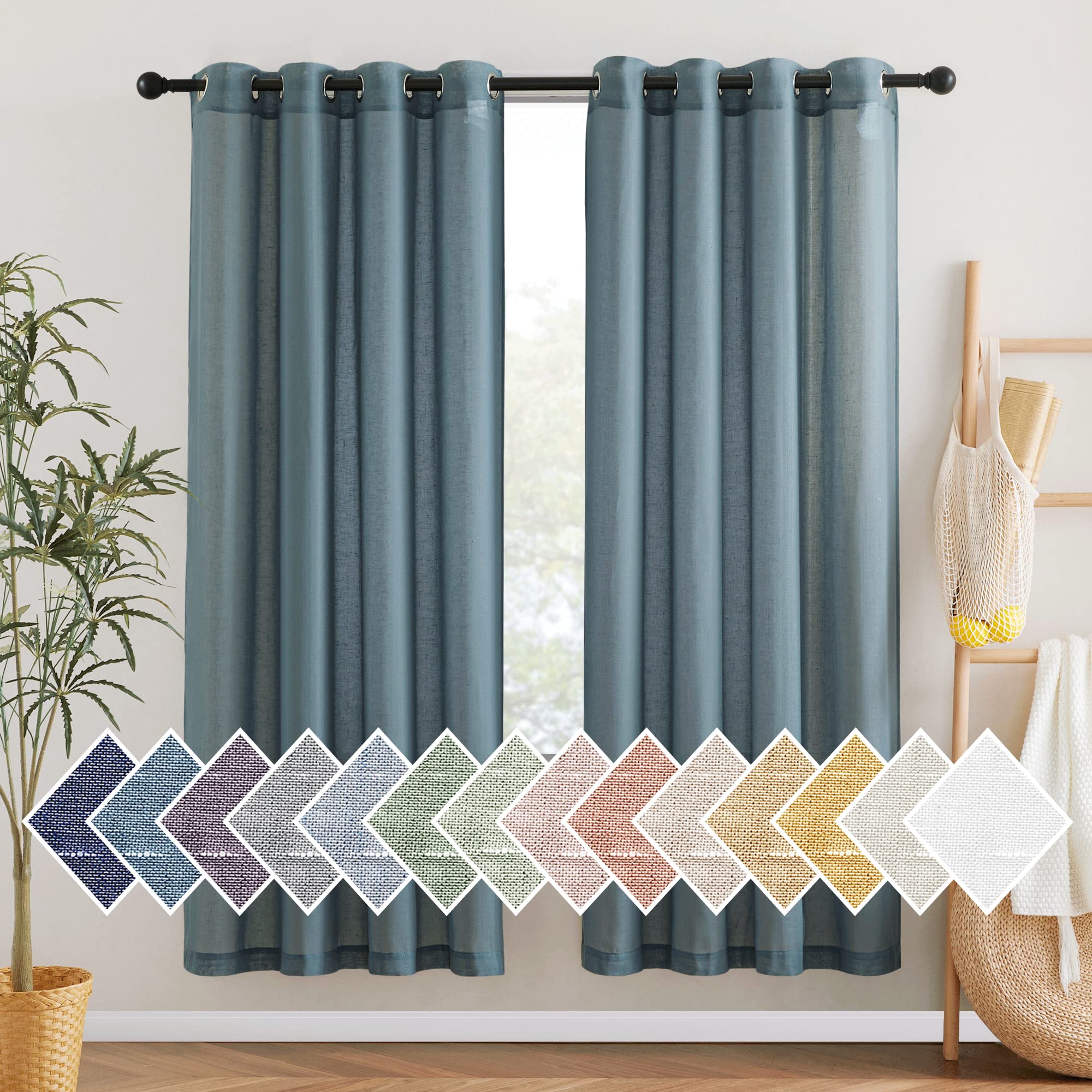 NICETOWN Semi Sheer Beige Curtains 84 inches Long, Grommet Retro Linen Curtains Window Treatments Vertical Drapes Privacy with Light Filter for Living Room, W52 x L84, 2 Panels