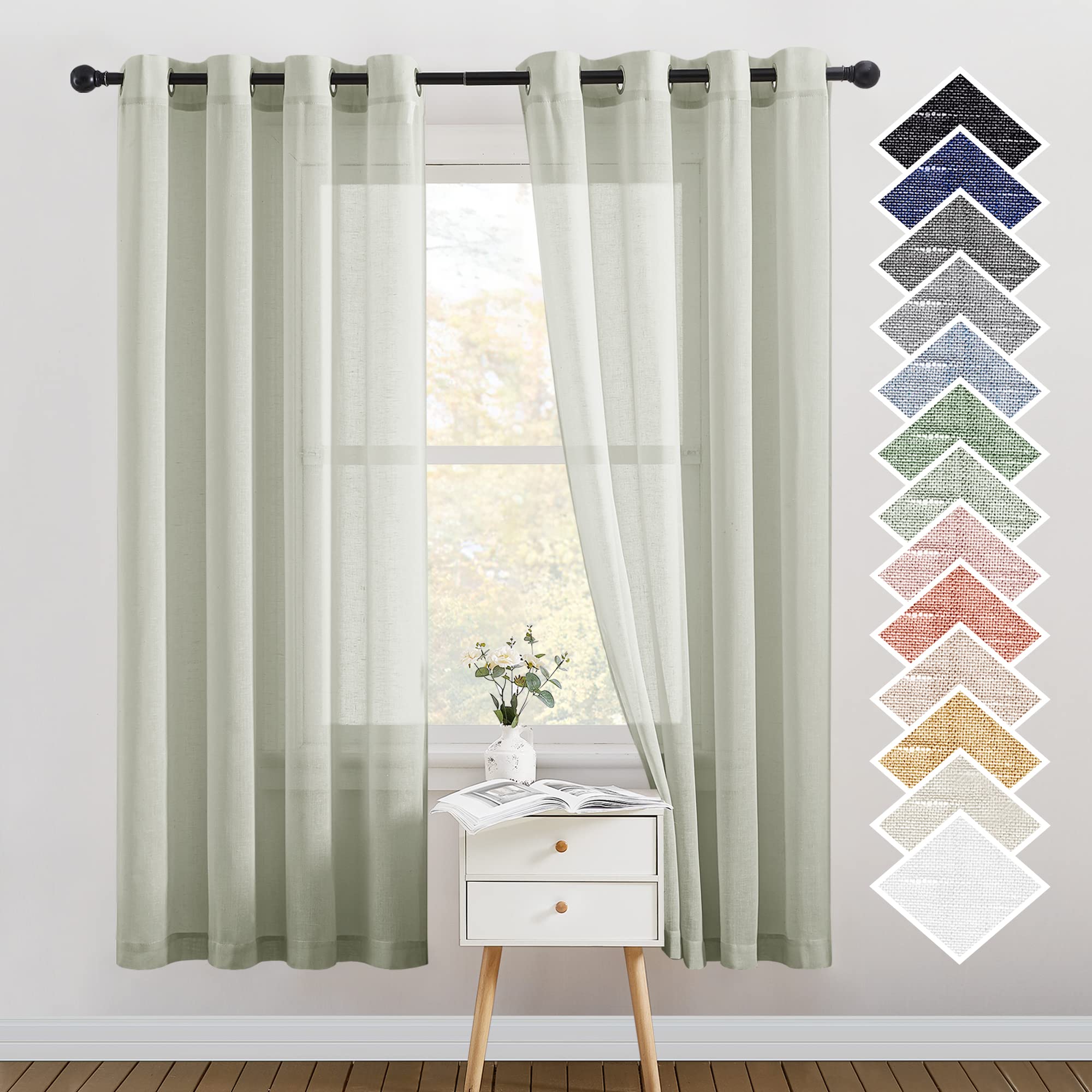 NICETOWN Semi Sheer Beige Curtains 84 inches Long, Grommet Retro Linen Curtains Window Treatments Vertical Drapes Privacy with Light Filter for Living Room, W52 x L84, 2 Panels