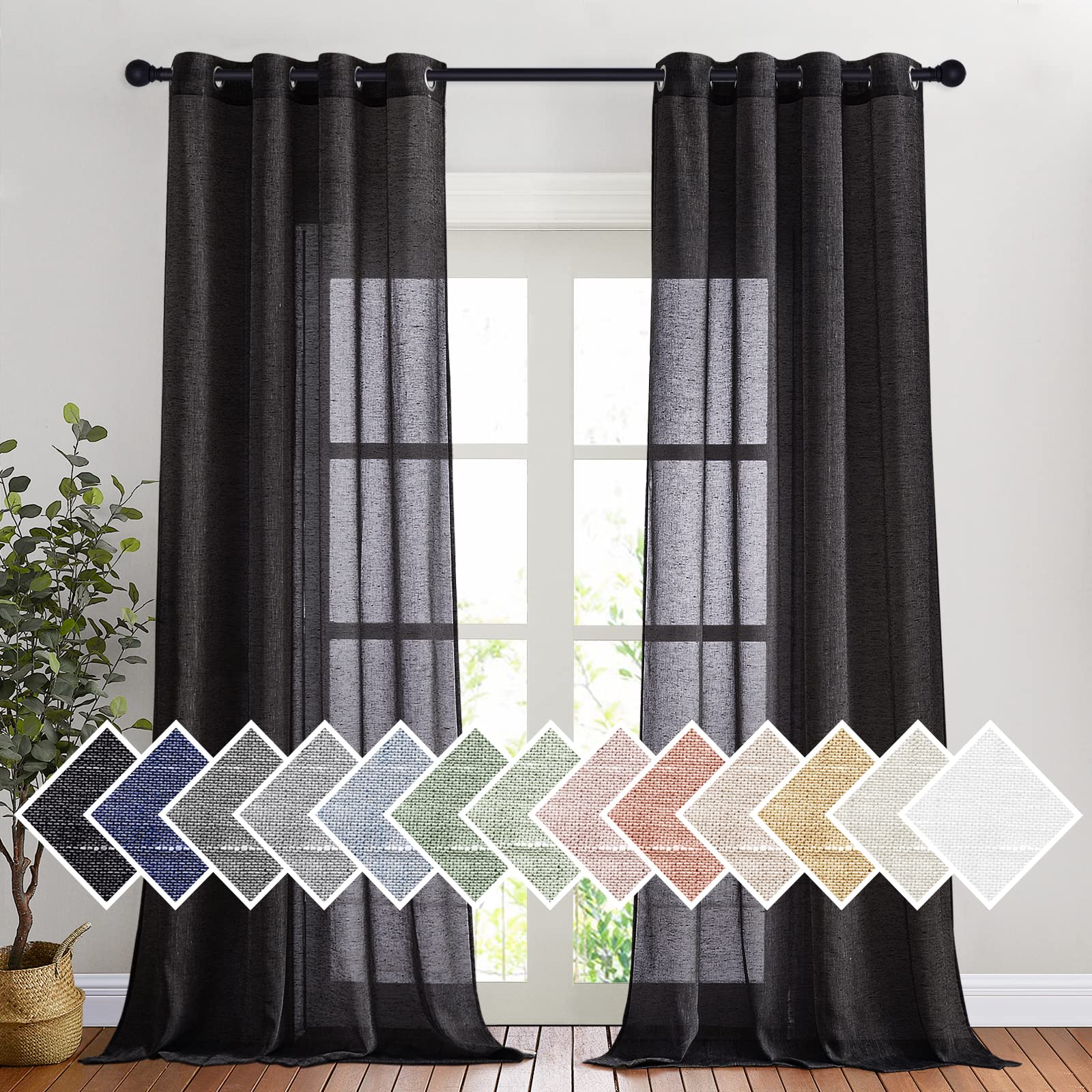 NICETOWN Semi Sheer Beige Curtains 84 inches Long, Grommet Retro Linen Curtains Window Treatments Vertical Drapes Privacy with Light Filter for Living Room, W52 x L84, 2 Panels