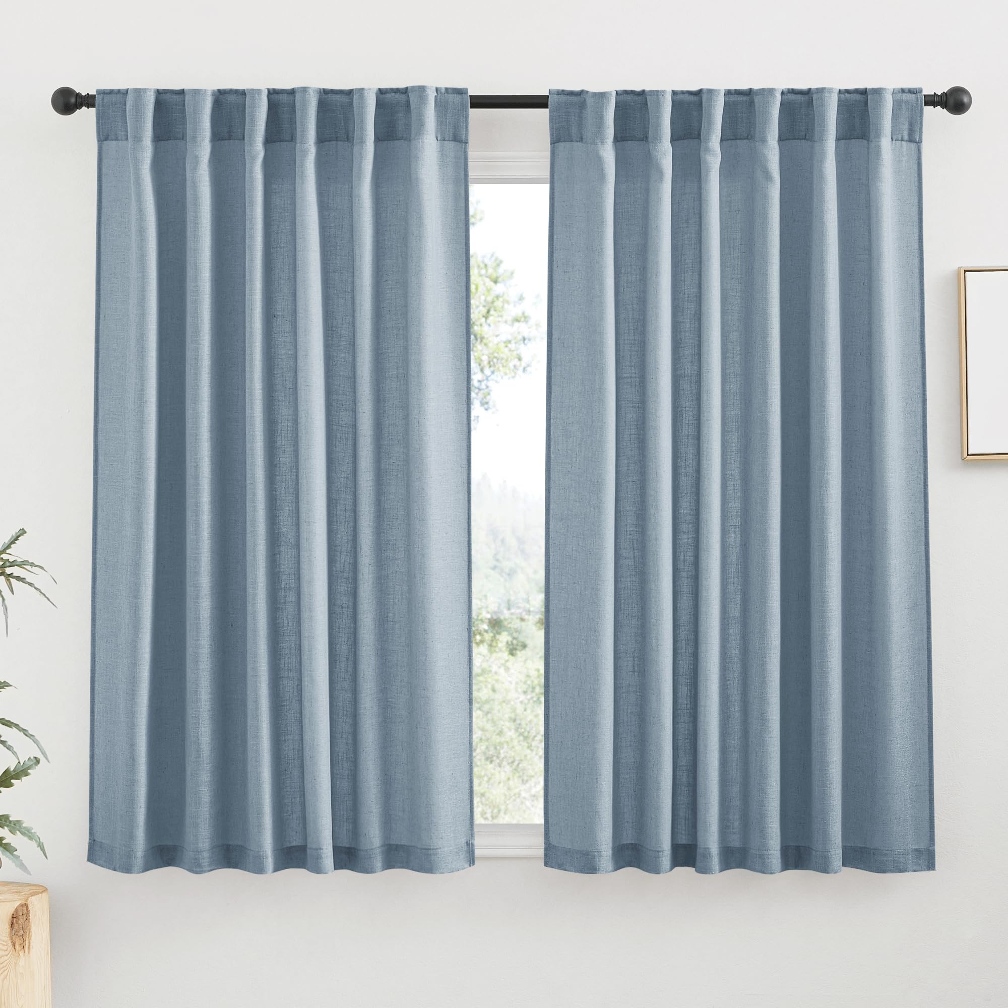 RYB HOME White Sheer Curtains Linen Texture Window Panels, Semi Sheer Light Filetring Rod Pocket & Back Tab Drapes for Bedroom, 52 x 84 inches, Pack of 2