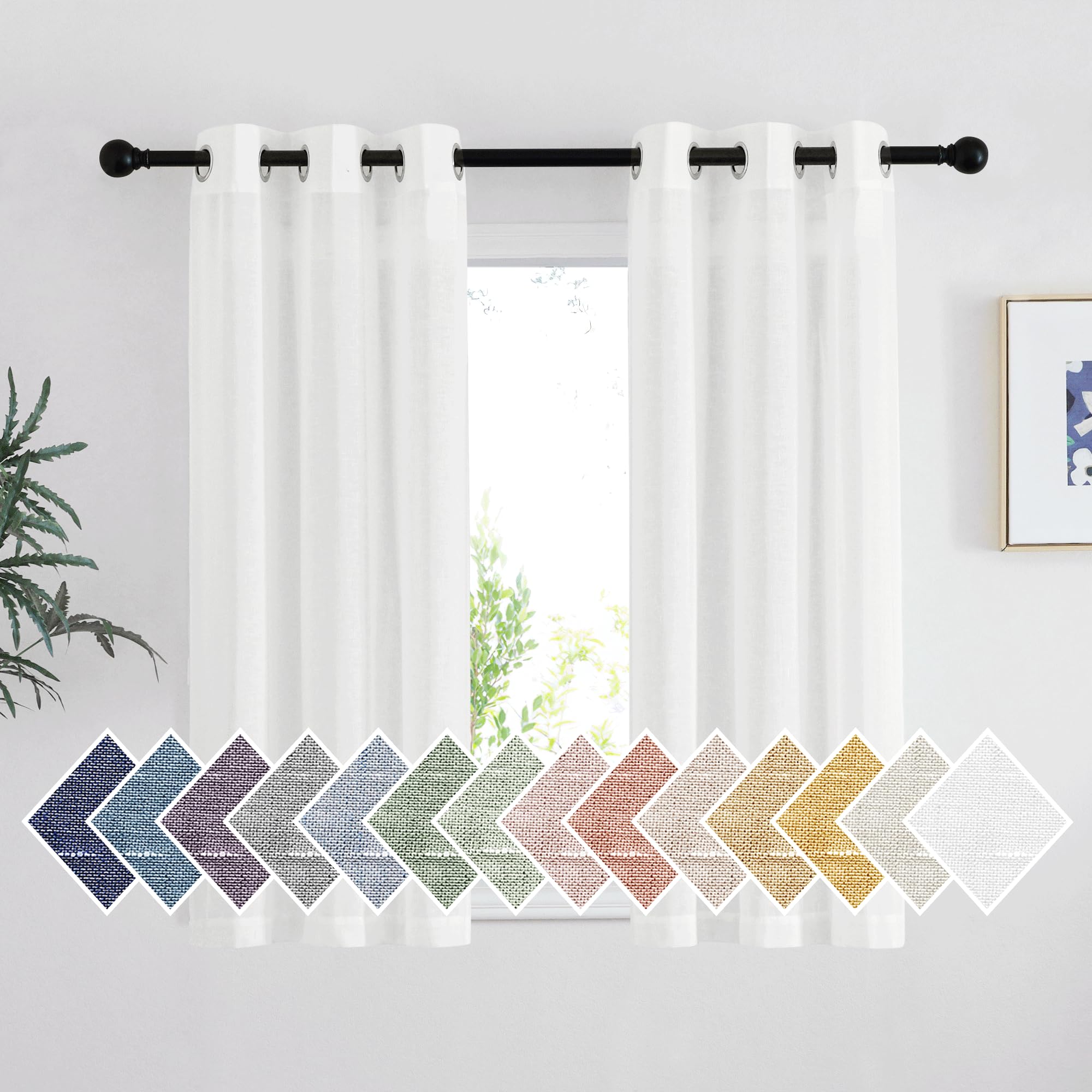 NICETOWN Semi Sheer Beige Curtains 84 inches Long, Grommet Retro Linen Curtains Window Treatments Vertical Drapes Privacy with Light Filter for Living Room, W52 x L84, 2 Panels