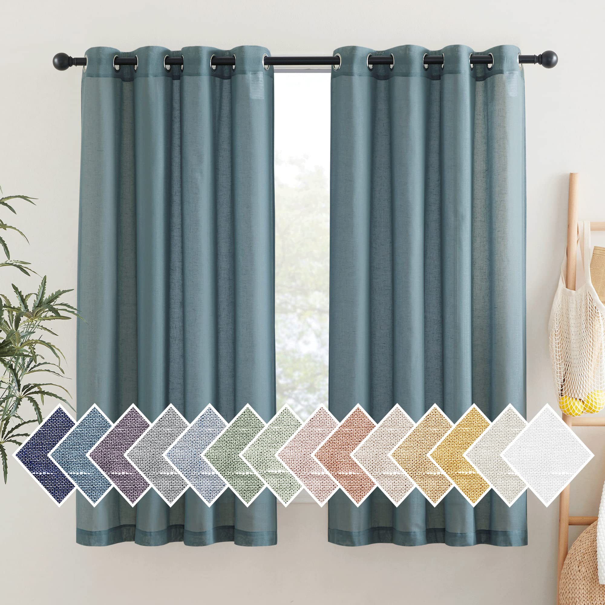 NICETOWN Semi Sheer Beige Curtains 84 inches Long, Grommet Retro Linen Curtains Window Treatments Vertical Drapes Privacy with Light Filter for Living Room, W52 x L84, 2 Panels