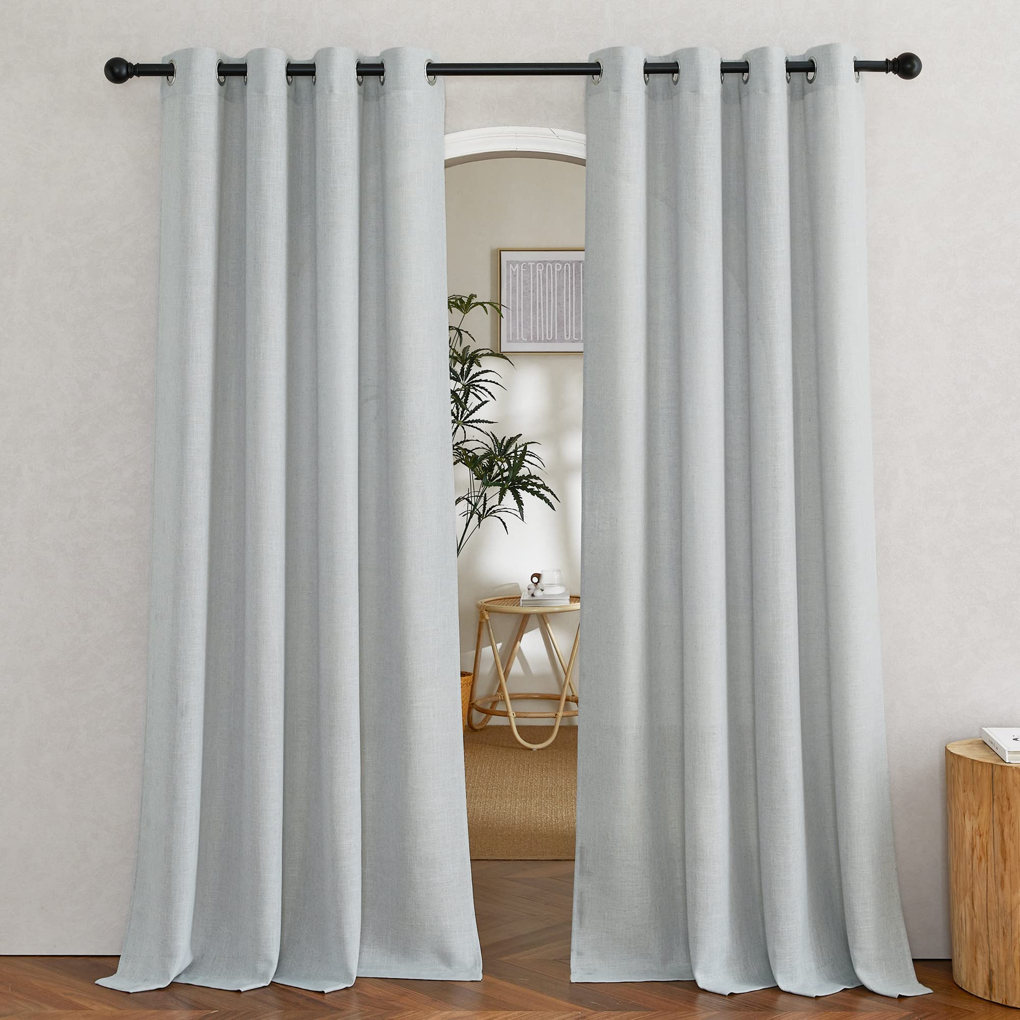 NICETOWN Semi Sheer Beige Curtains 84 inches Long, Grommet Retro Linen Curtains Window Treatments Vertical Drapes Privacy with Light Filter for Living Room, W52 x L84, 2 Panels
