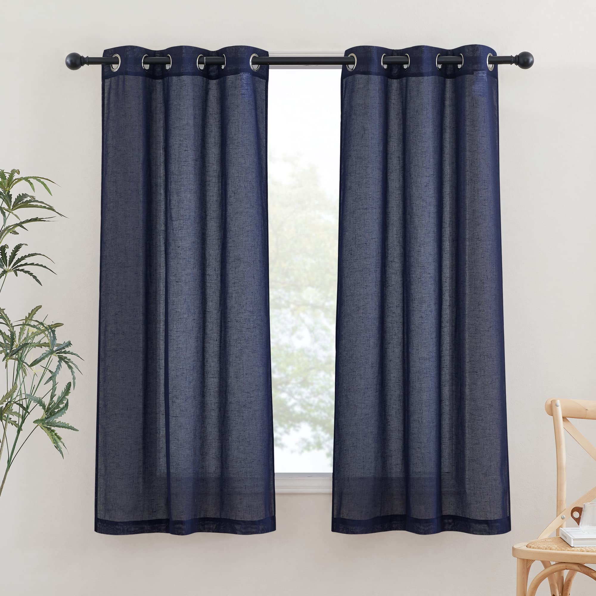 NICETOWN Semi Sheer Beige Curtains 84 inches Long, Grommet Retro Linen Curtains Window Treatments Vertical Drapes Privacy with Light Filter for Living Room, W52 x L84, 2 Panels