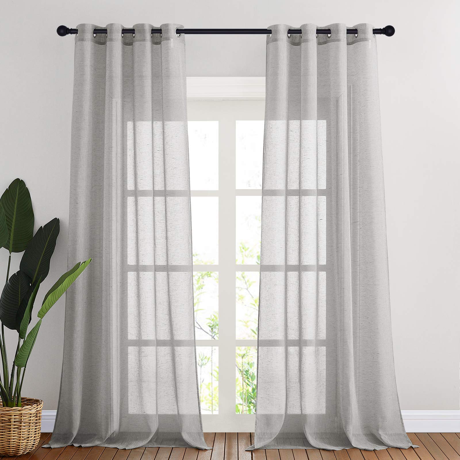 NICETOWN Semi Sheer Beige Curtains 84 inches Long, Grommet Retro Linen Curtains Window Treatments Vertical Drapes Privacy with Light Filter for Living Room, W52 x L84, 2 Panels