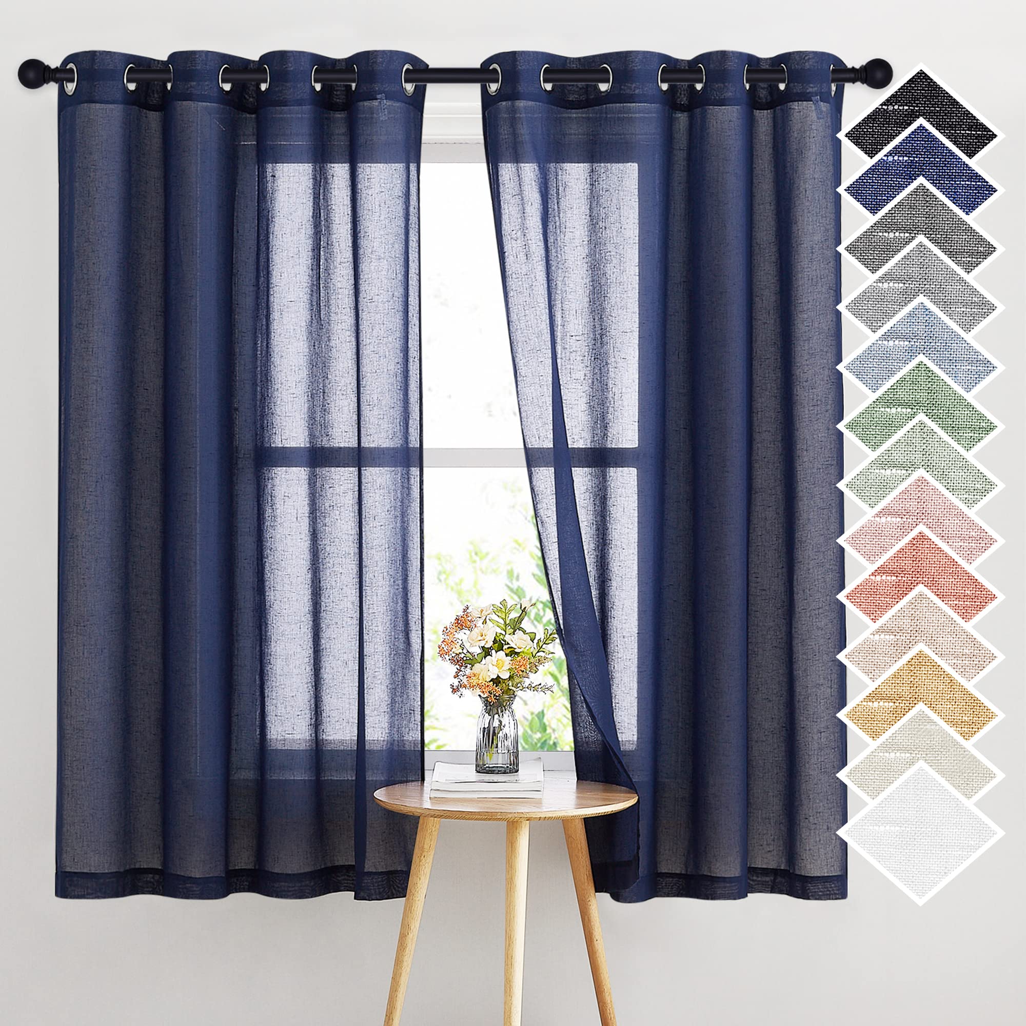 NICETOWN Semi Sheer Beige Curtains 84 inches Long, Grommet Retro Linen Curtains Window Treatments Vertical Drapes Privacy with Light Filter for Living Room, W52 x L84, 2 Panels