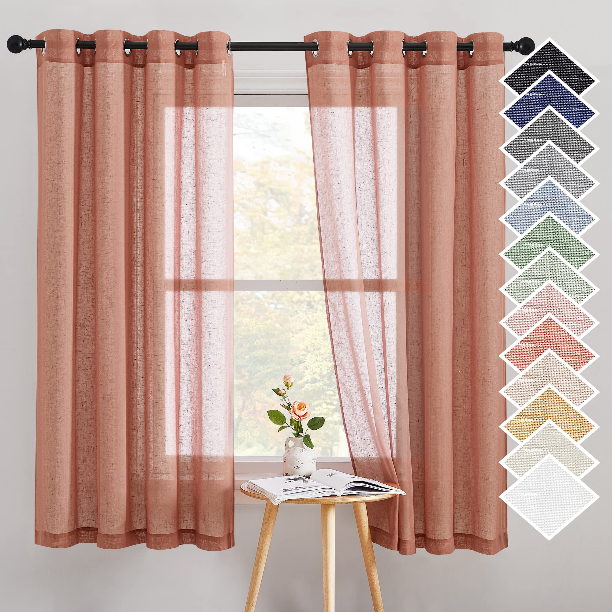 NICETOWN Semi Sheer Beige Curtains 84 inches Long, Grommet Retro Linen Curtains Window Treatments Vertical Drapes Privacy with Light Filter for Living Room, W52 x L84, 2 Panels