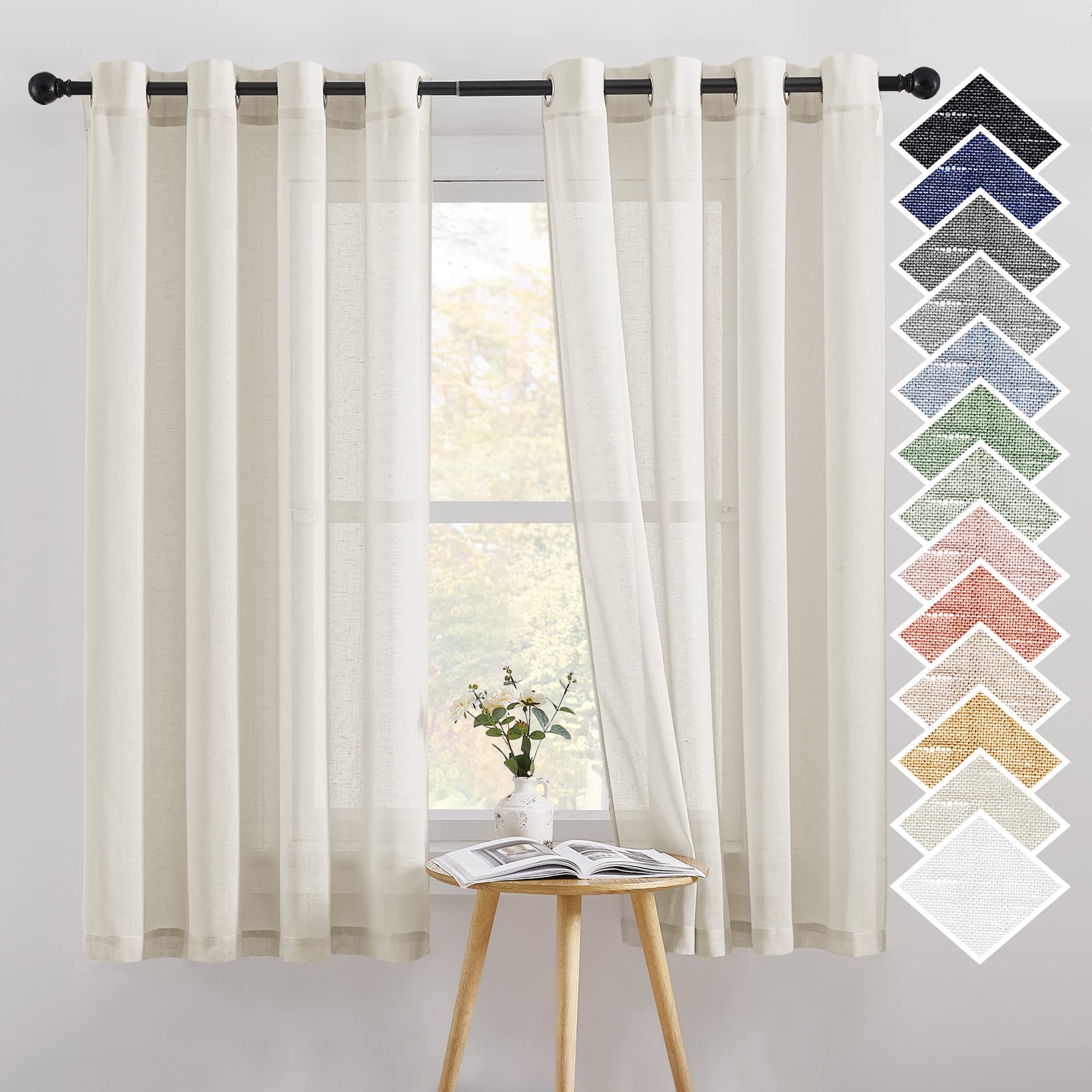 NICETOWN Semi Sheer Beige Curtains 84 inches Long, Grommet Retro Linen Curtains Window Treatments Vertical Drapes Privacy with Light Filter for Living Room, W52 x L84, 2 Panels