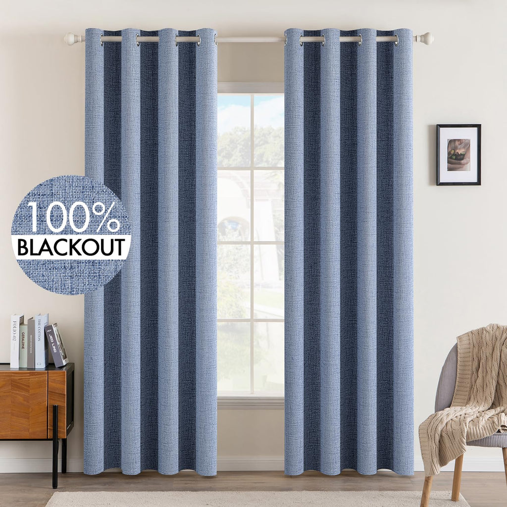 MIULEE 90 Inches Linen Textured Curtains for Bedroom 100% Blackout Thermal Insulated Natural Beige Grommet Room Darkening Curtains & Drapes Luxury Decor for Living Room Nursery 52 x 90 Inch (2 Panels)