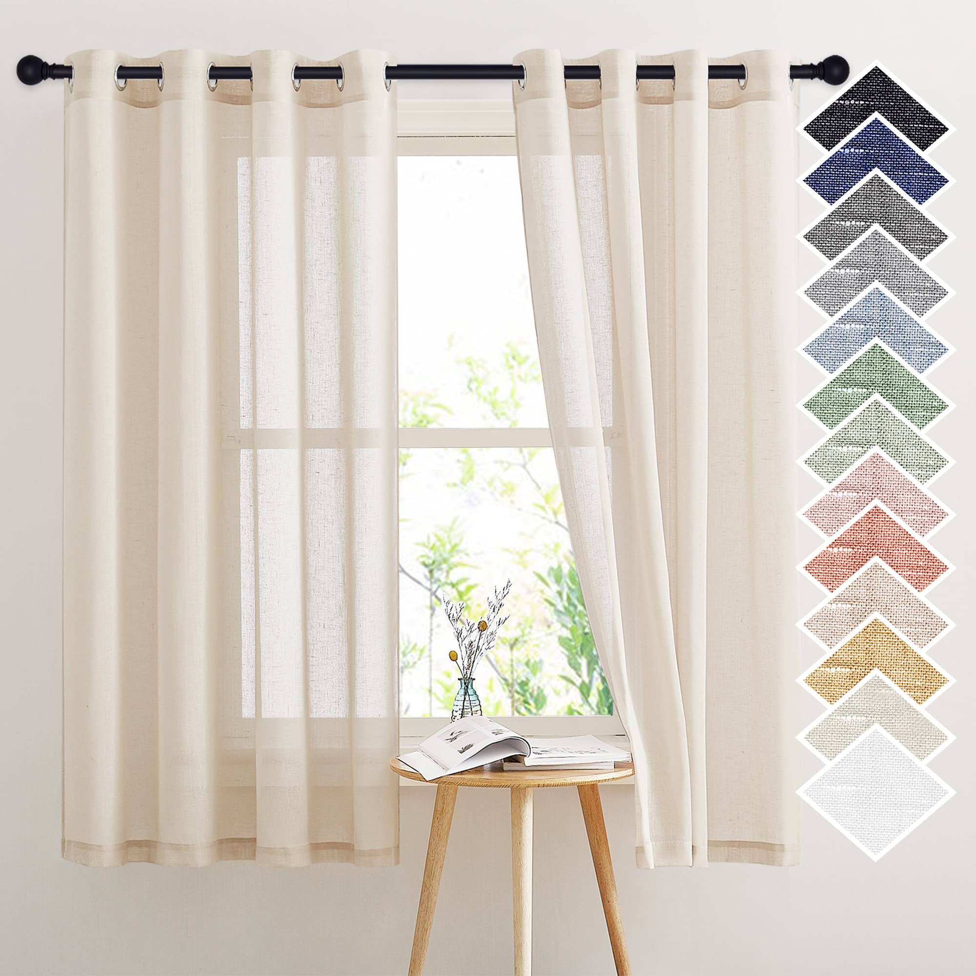 NICETOWN Semi Sheer Beige Curtains 84 inches Long, Grommet Retro Linen Curtains Window Treatments Vertical Drapes Privacy with Light Filter for Living Room, W52 x L84, 2 Panels