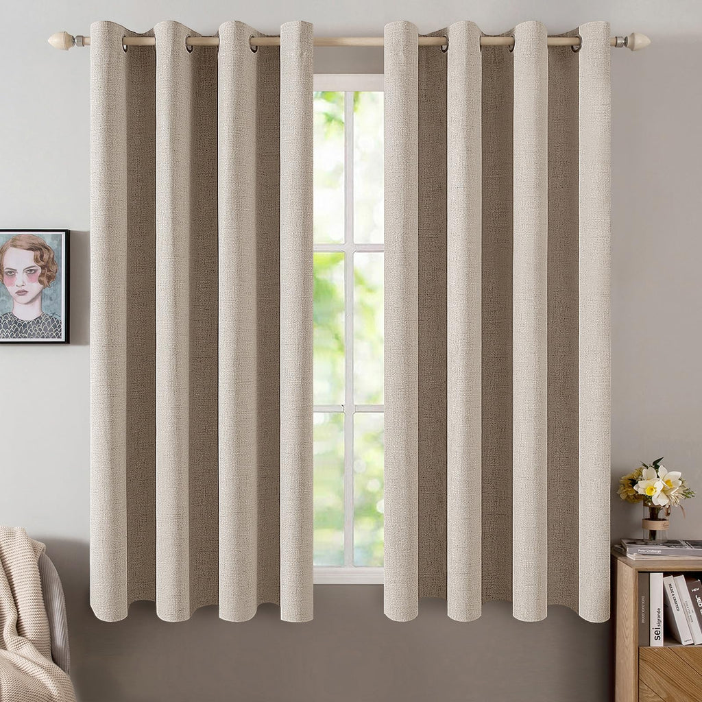MIULEE 90 Inches Linen Textured Curtains for Bedroom 100% Blackout Thermal Insulated Natural Beige Grommet Room Darkening Curtains & Drapes Luxury Decor for Living Room Nursery 52 x 90 Inch (2 Panels)