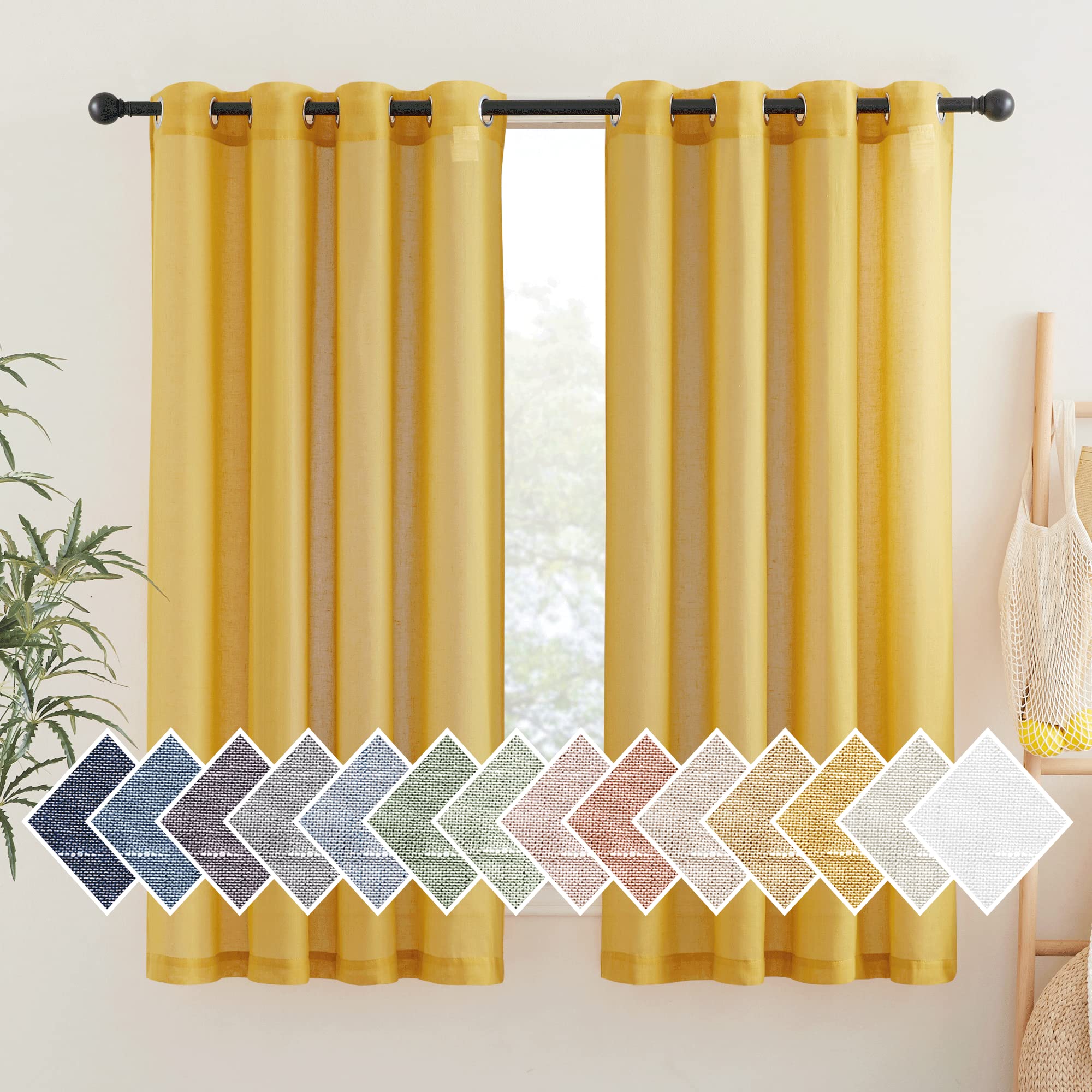 NICETOWN Semi Sheer Beige Curtains 84 inches Long, Grommet Retro Linen Curtains Window Treatments Vertical Drapes Privacy with Light Filter for Living Room, W52 x L84, 2 Panels