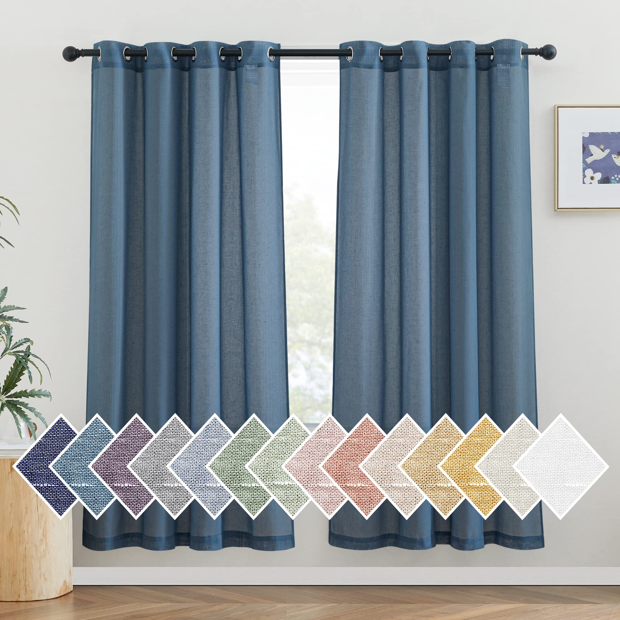 NICETOWN Semi Sheer Beige Curtains 84 inches Long, Grommet Retro Linen Curtains Window Treatments Vertical Drapes Privacy with Light Filter for Living Room, W52 x L84, 2 Panels