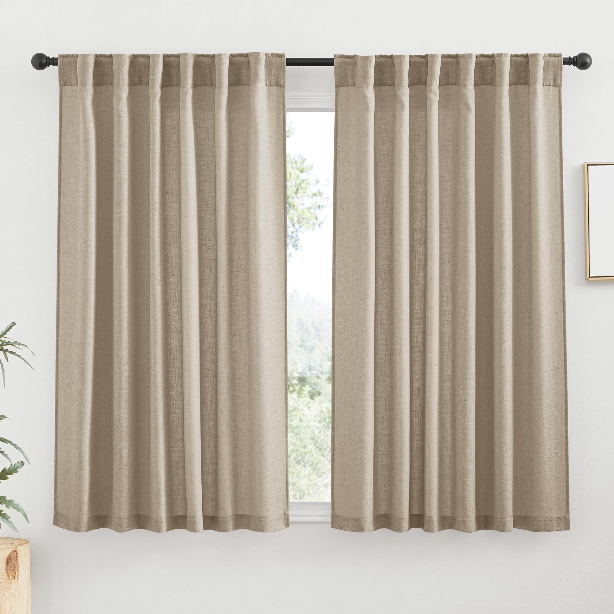 RYB HOME White Sheer Curtains Linen Texture Window Panels, Semi Sheer Light Filetring Rod Pocket & Back Tab Drapes for Bedroom, 52 x 84 inches, Pack of 2