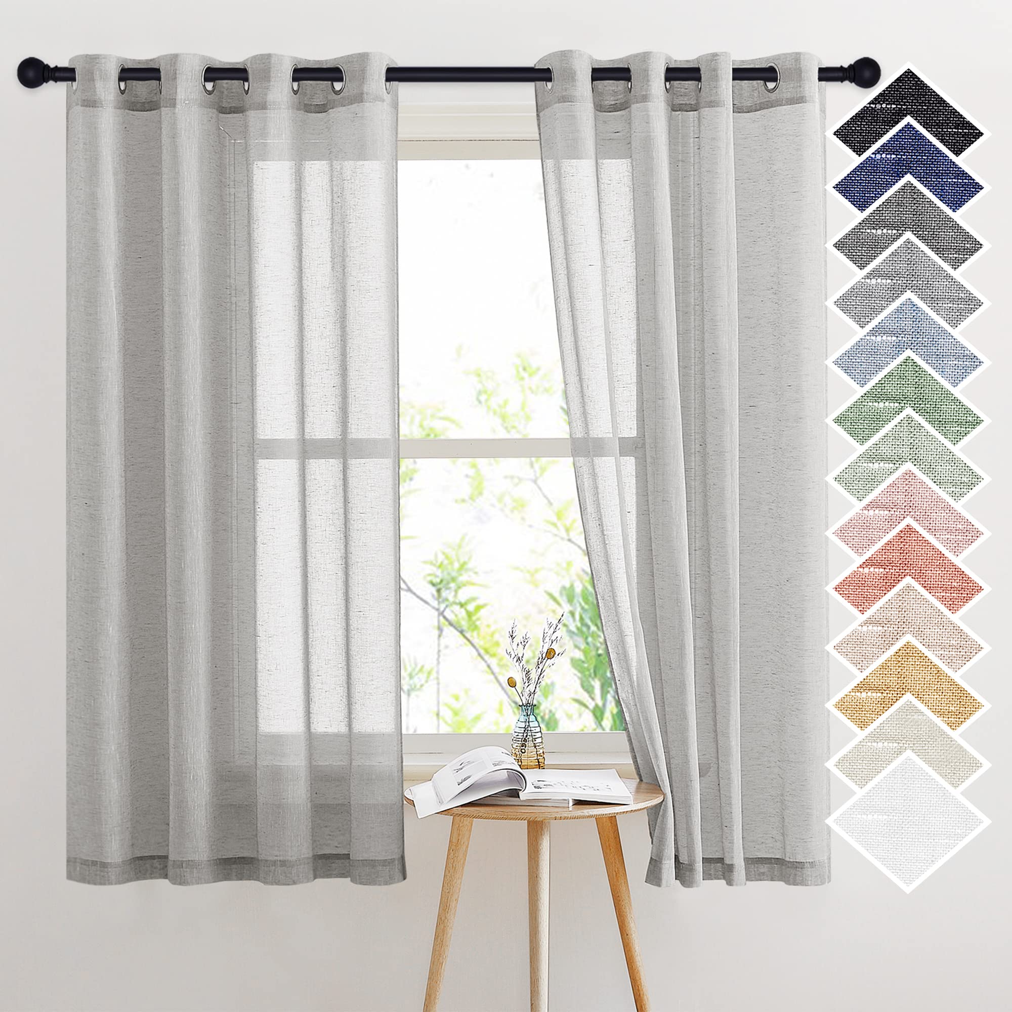 NICETOWN Semi Sheer Beige Curtains 84 inches Long, Grommet Retro Linen Curtains Window Treatments Vertical Drapes Privacy with Light Filter for Living Room, W52 x L84, 2 Panels