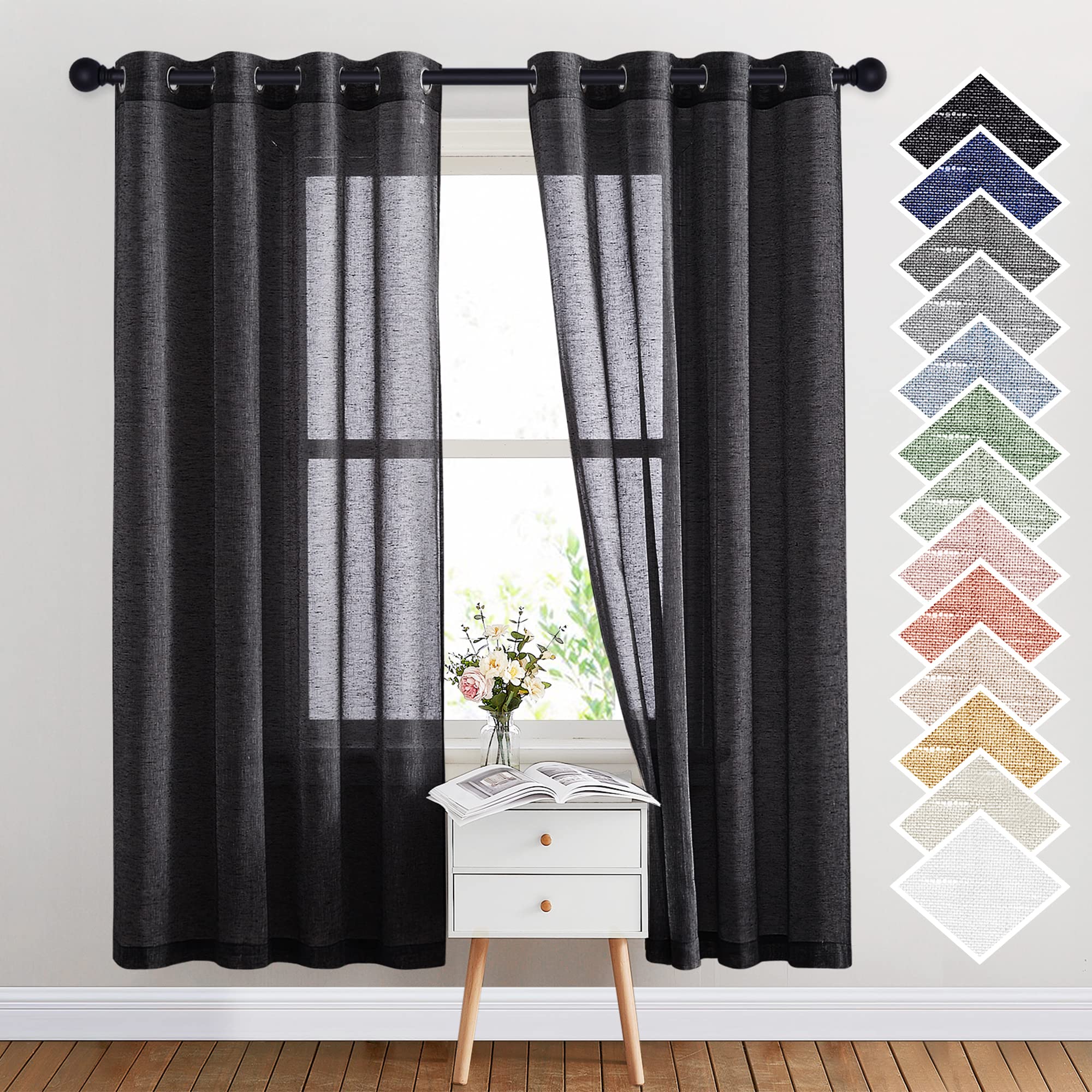 NICETOWN Semi Sheer Beige Curtains 84 inches Long, Grommet Retro Linen Curtains Window Treatments Vertical Drapes Privacy with Light Filter for Living Room, W52 x L84, 2 Panels