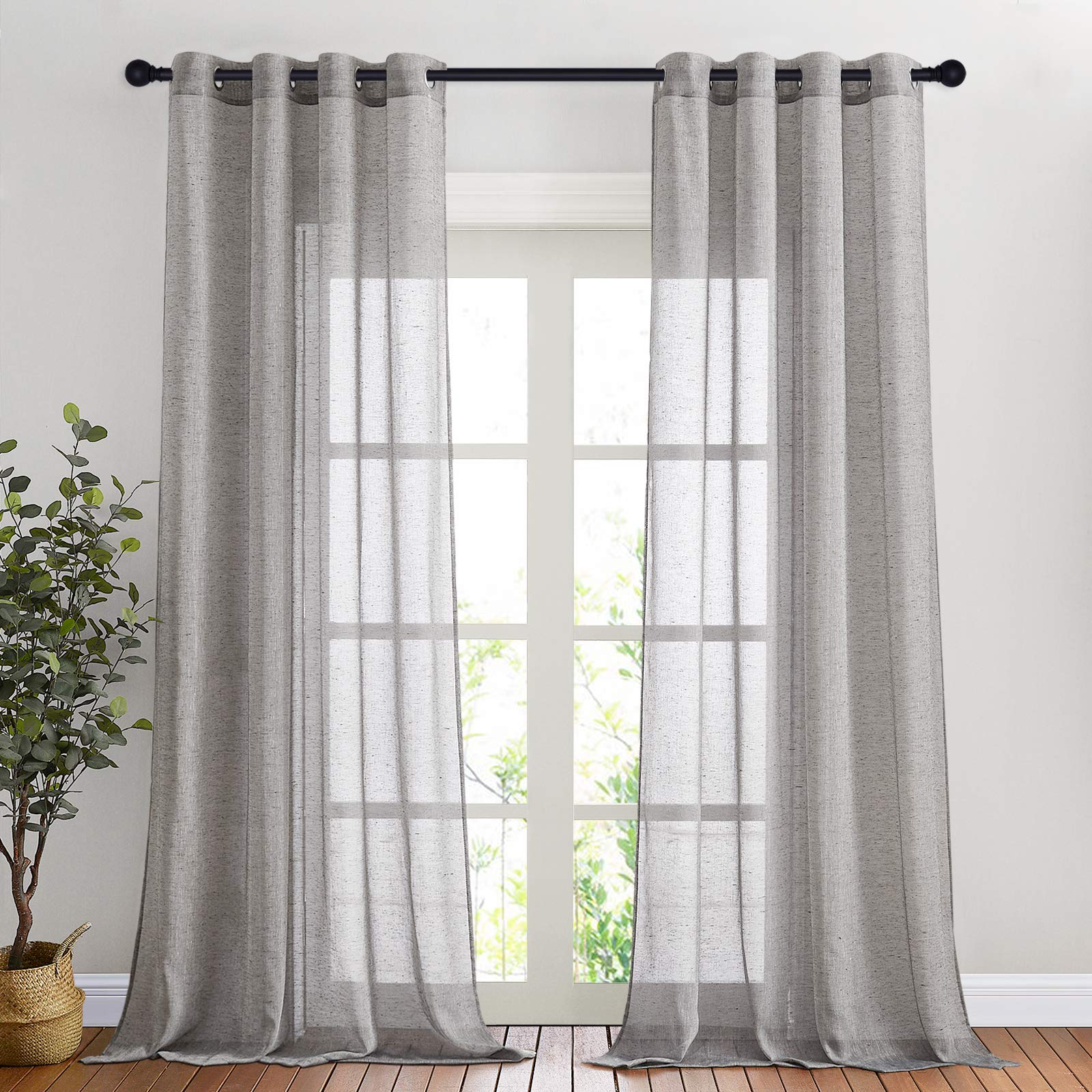 NICETOWN Semi Sheer Beige Curtains 84 inches Long, Grommet Retro Linen Curtains Window Treatments Vertical Drapes Privacy with Light Filter for Living Room, W52 x L84, 2 Panels